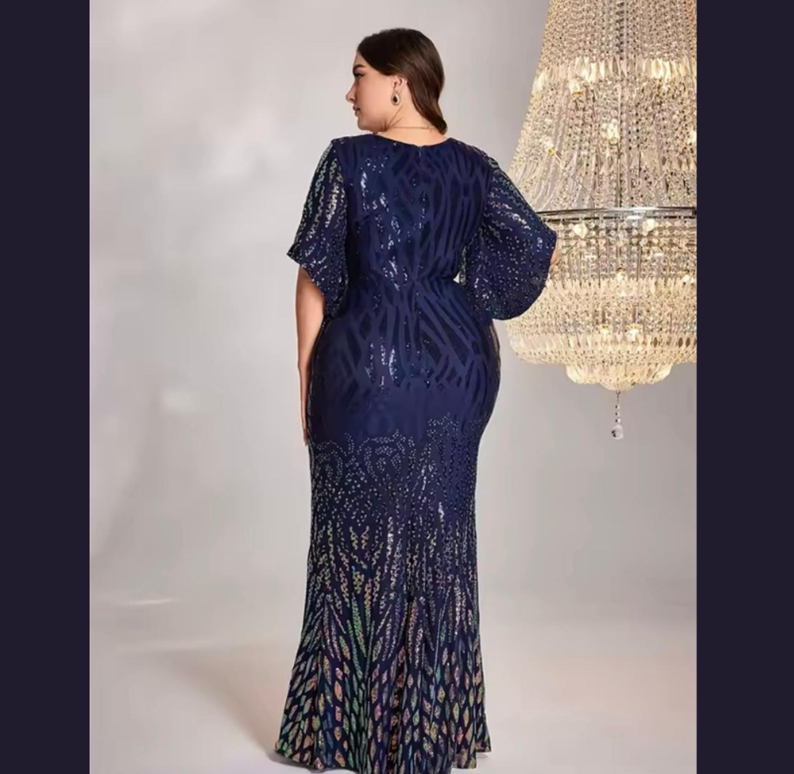 Aura Sequin Flutter Sleeve Mermaid Gown image