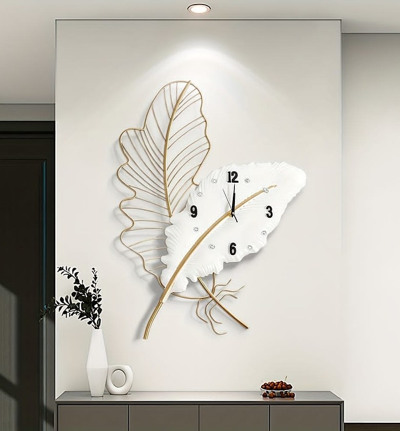 Luxury Metallic Feather Wall Clock image