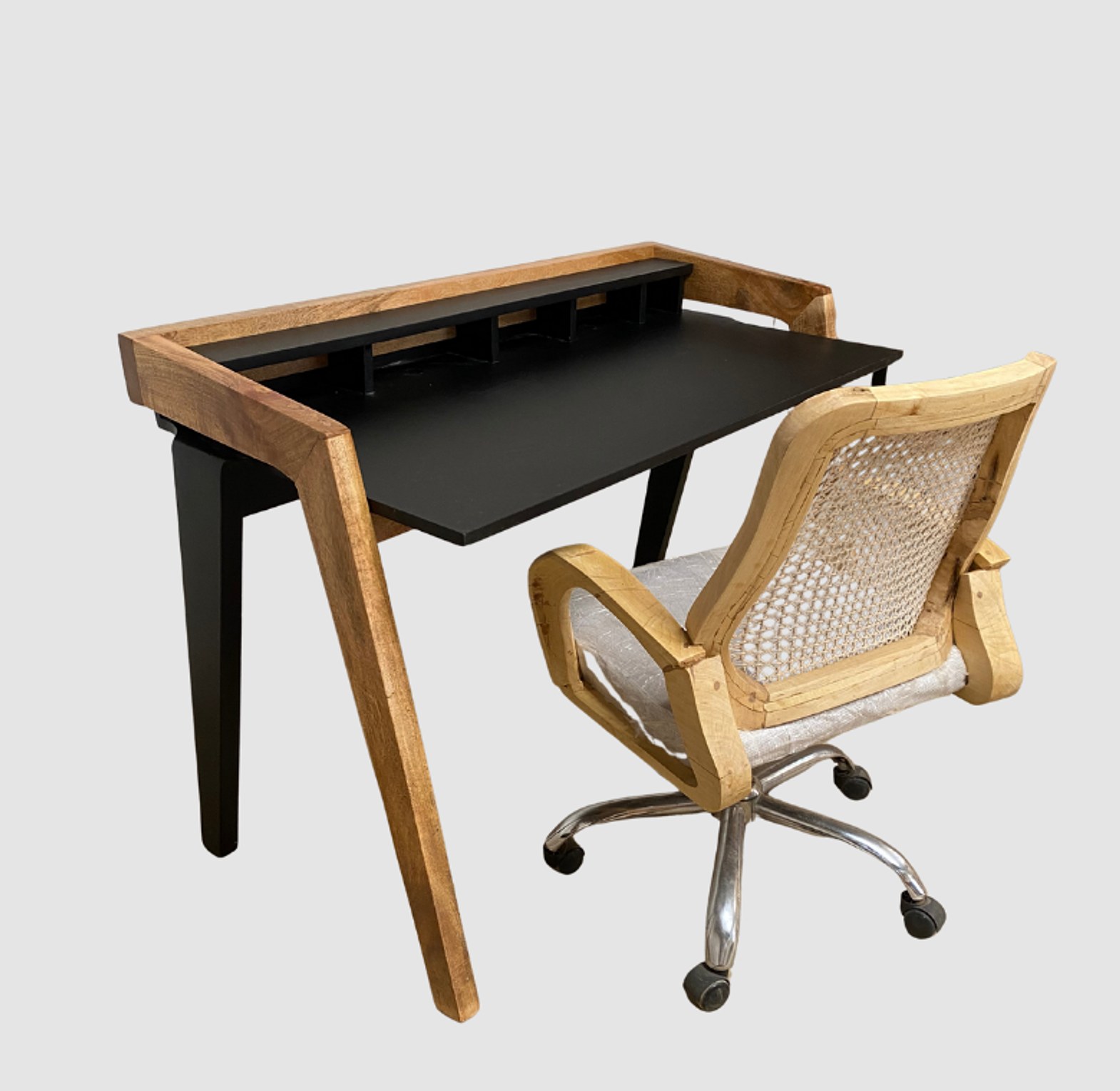 Contrast Desk and Rattan Chair Set. image