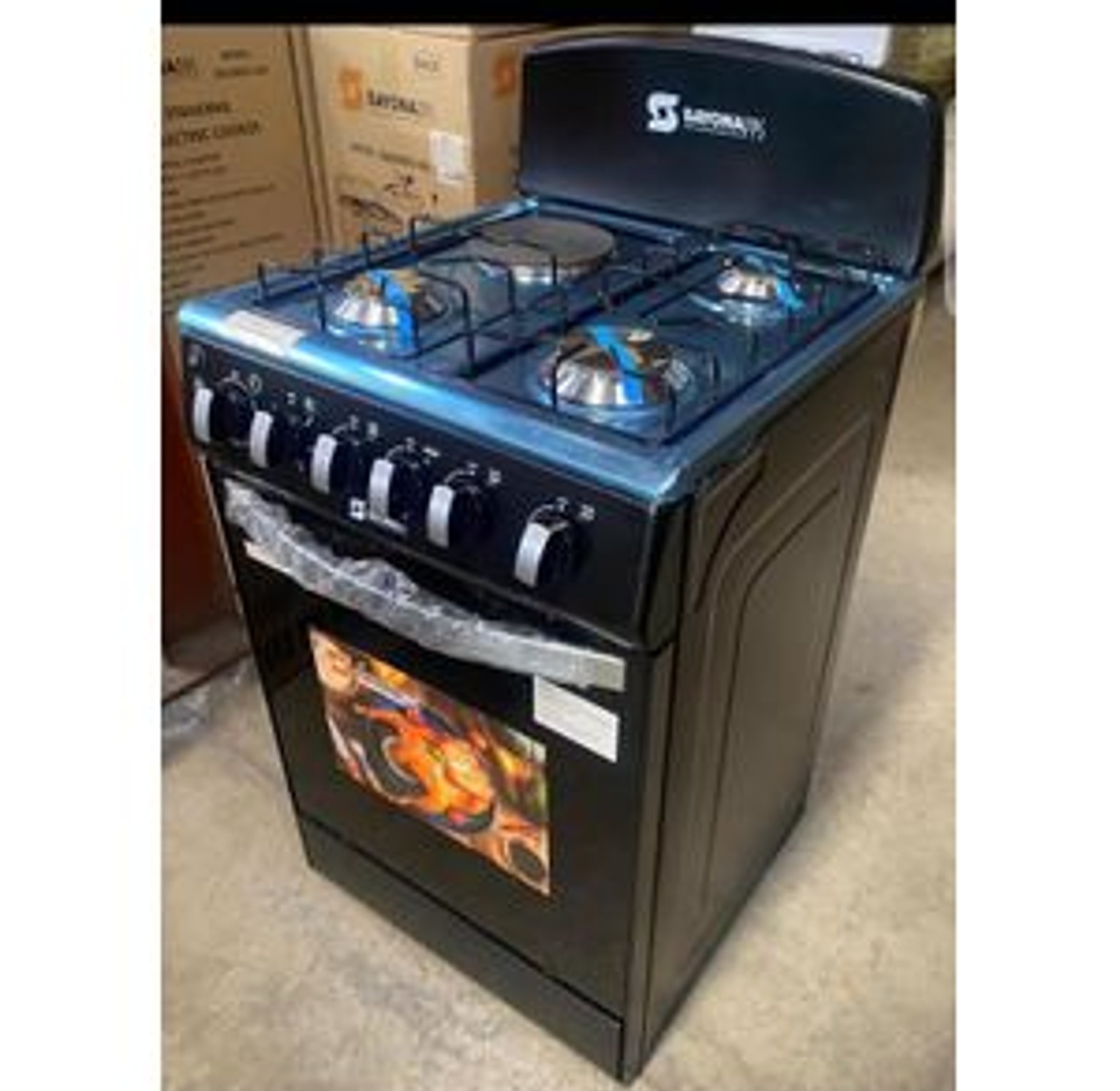 Sayona Black 3gas+1 Electric Plate Standing Cooker With Electric Oven image