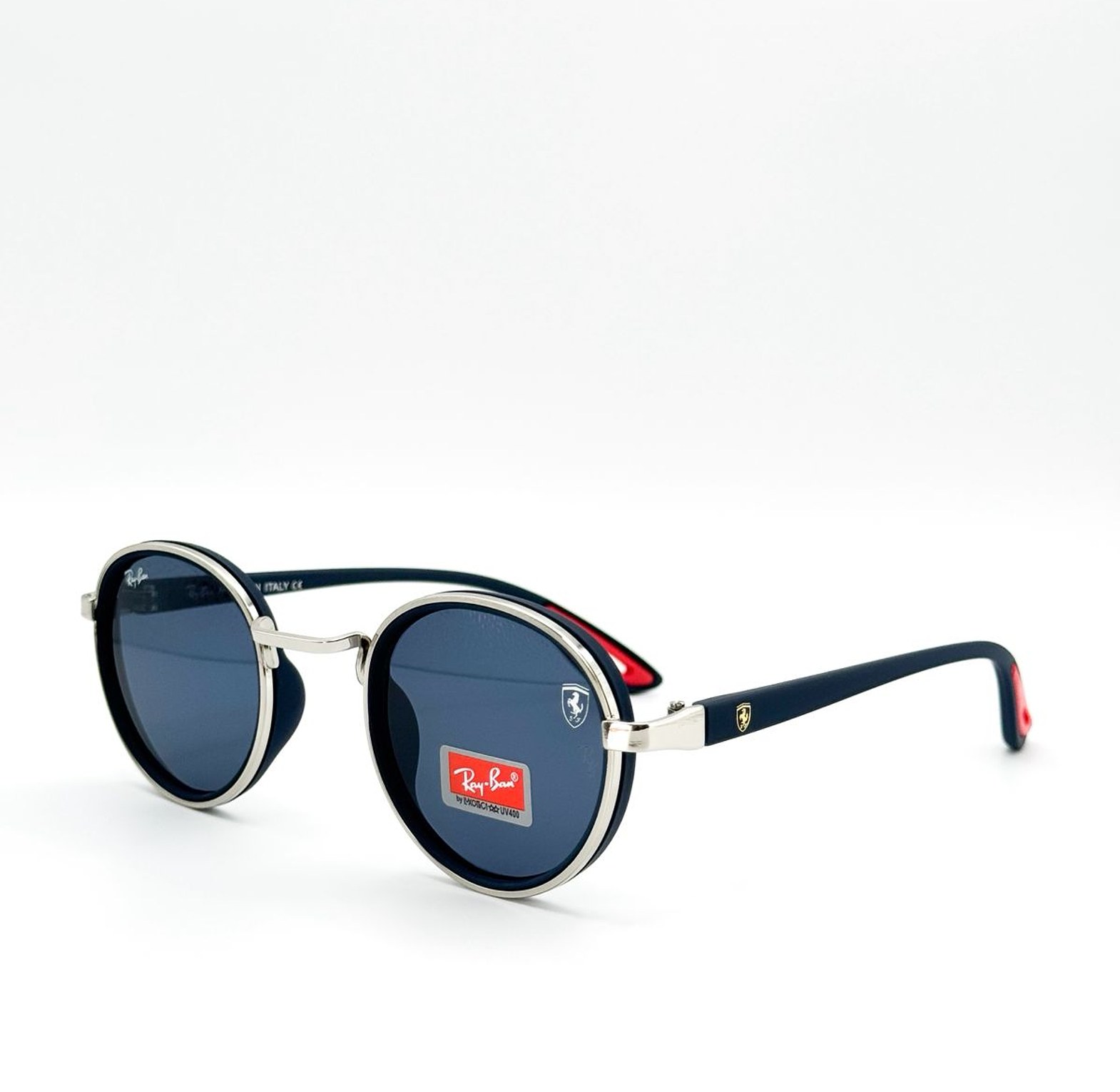 Matte Black & Silver Circular Ray-Ban Sunglasses image
