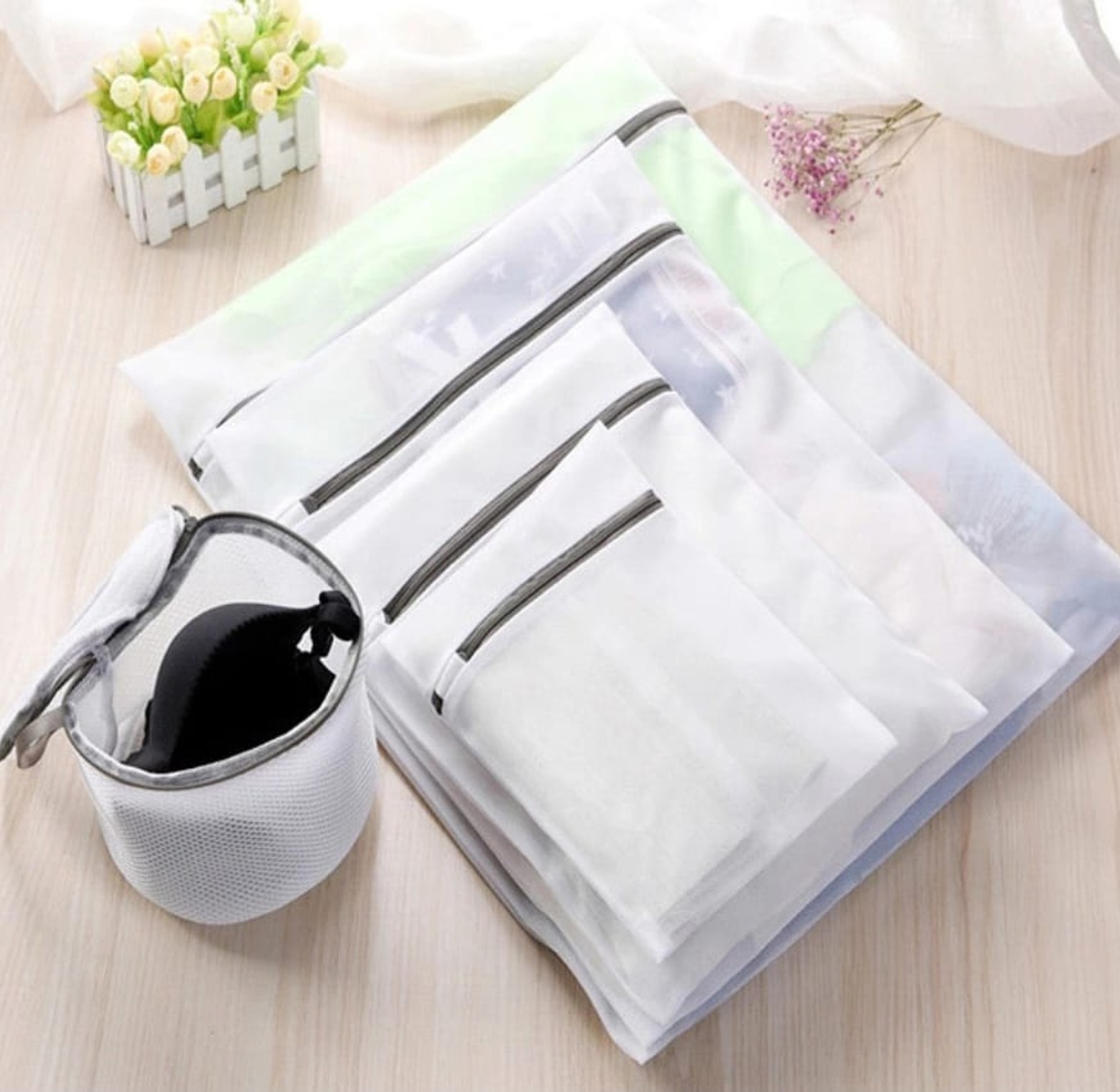6-Piece Gray Mesh Laundry Bag Set image