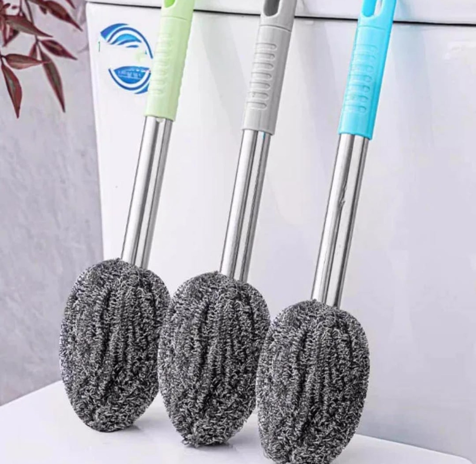 New Portable Steel Wool Cleaning Brush with Long Stainless Steel Handle image