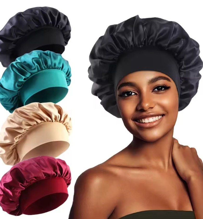 Premium Satin Silk Hair Bonnet Night Sleep Cap with Wide Elastic Band – Hair Care Protector for Braids and Natural Hair image