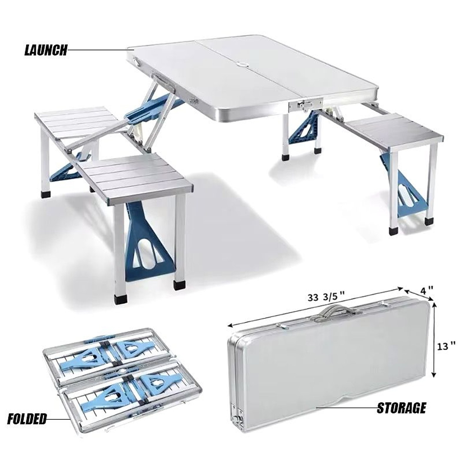 Folding adjustable aluminum alloy outdoor picnic and camping chair and table set with 4 seats. image