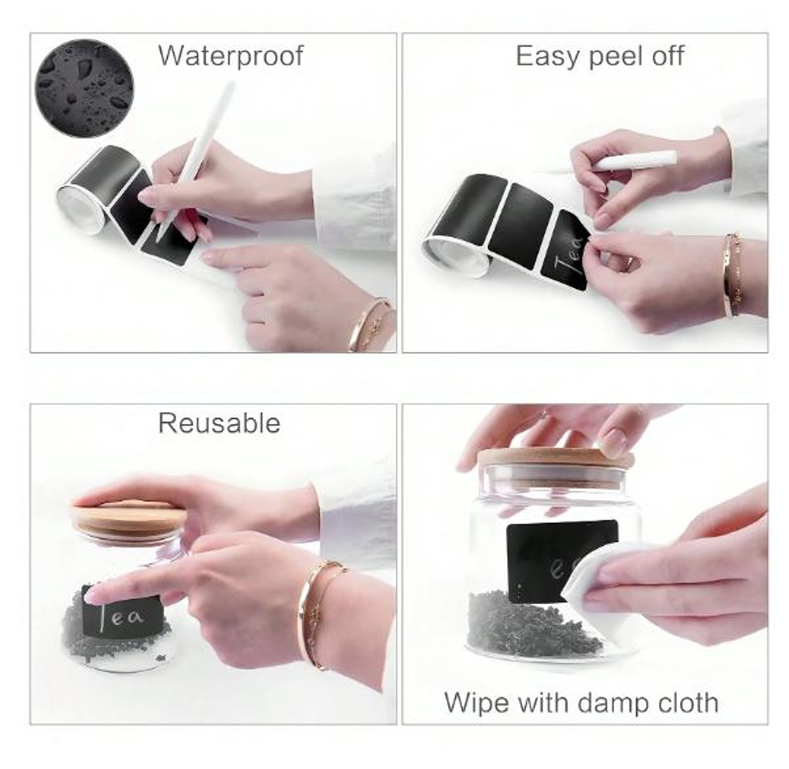 Waterproof Chalkboard Labels Sticker Roll 120Pcs with Liquid Chalk Pen for Kitchen Jar and Pantry Storage Organization image
