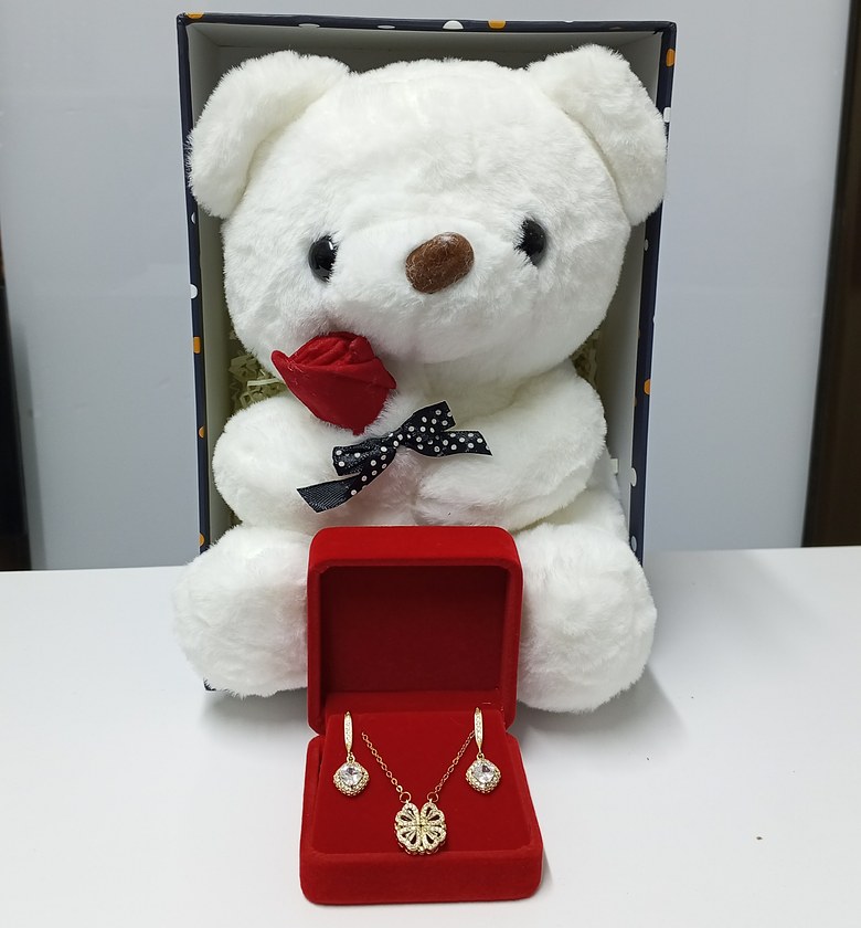 Teddy bear and jewelry gift combo package  image