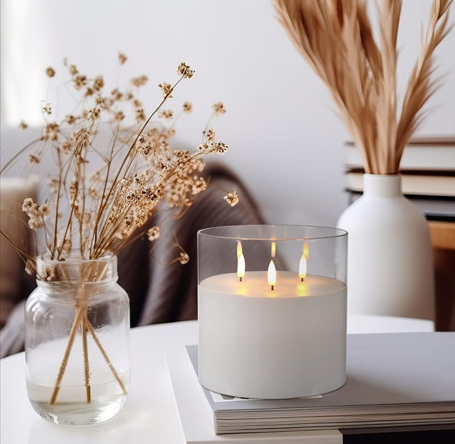 Extra Large 3-Wick Flameless Glass Candle image
