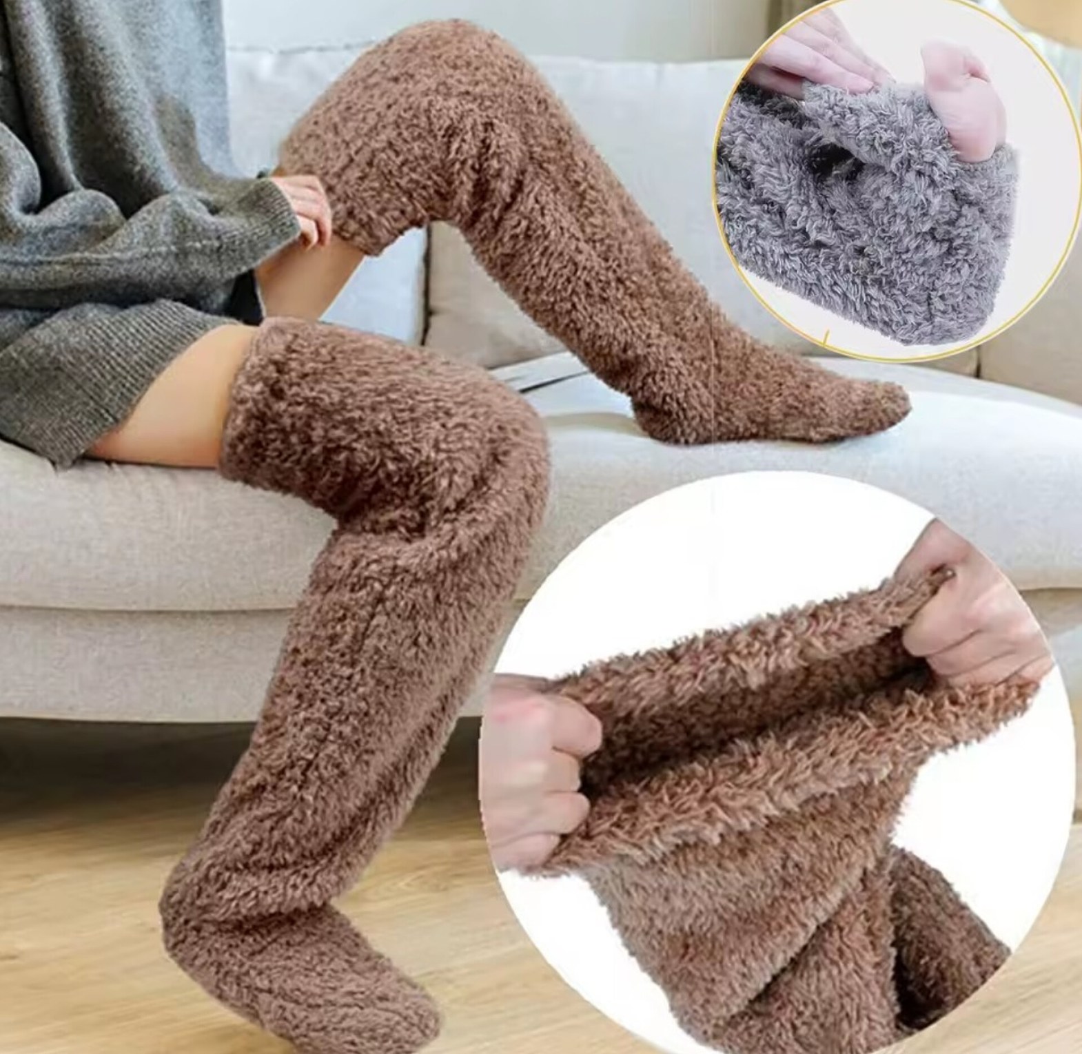 Fluffy Leg Warmers Over Knee Fuzzy Thigh High Warm Plush Stockings for Women (1 Pair) – Cozy Fleece Lounge Long Socks with Foot Opening image