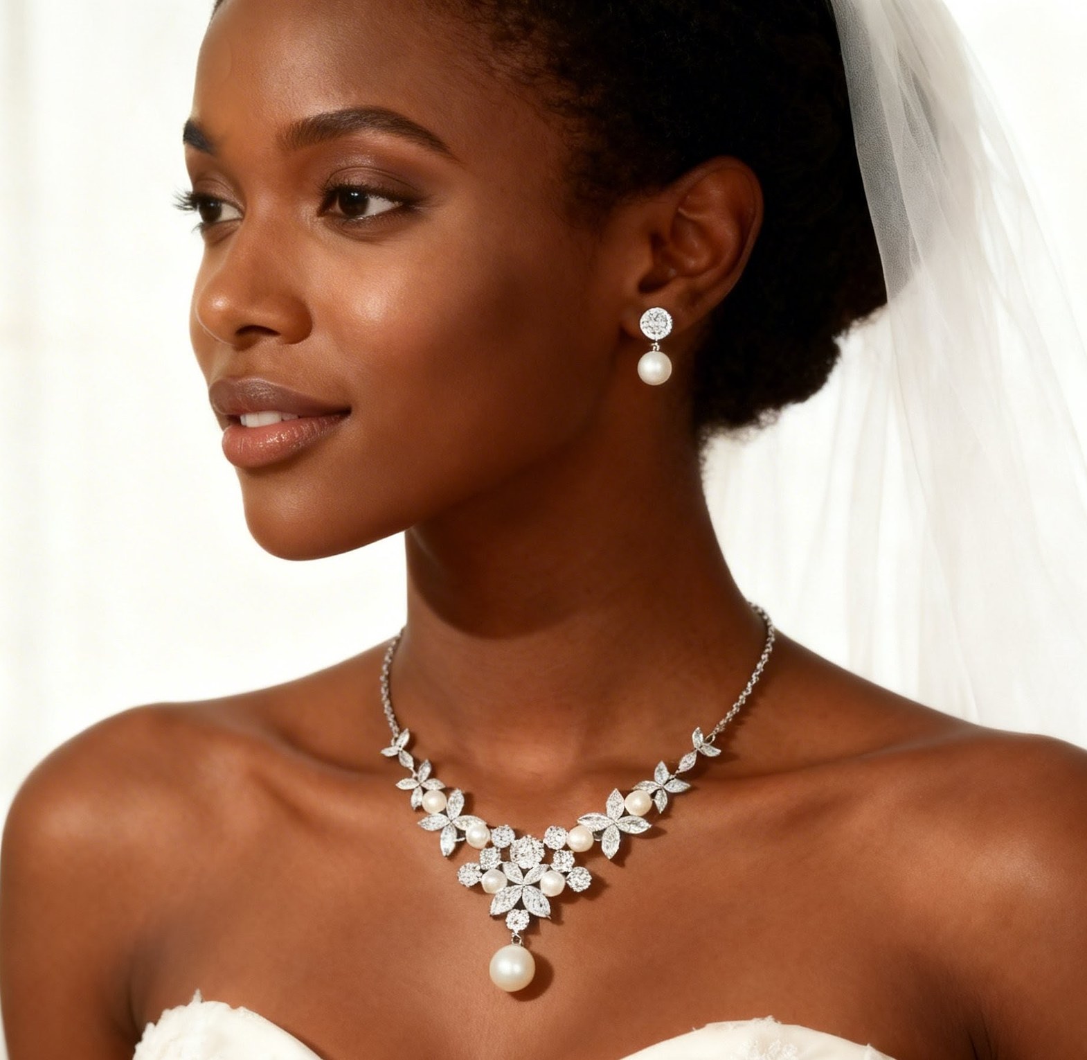 Pearl Zirconia Bridal jewellery set  image