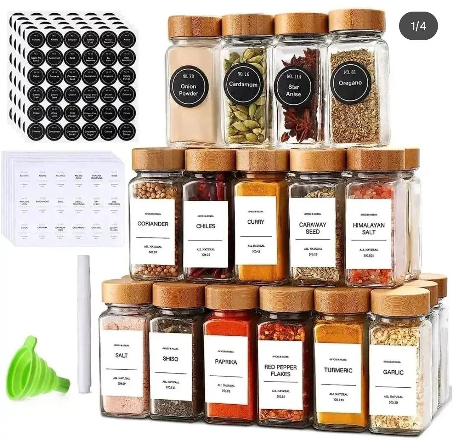 Glass storage spice 24 jars with bamboo lid image