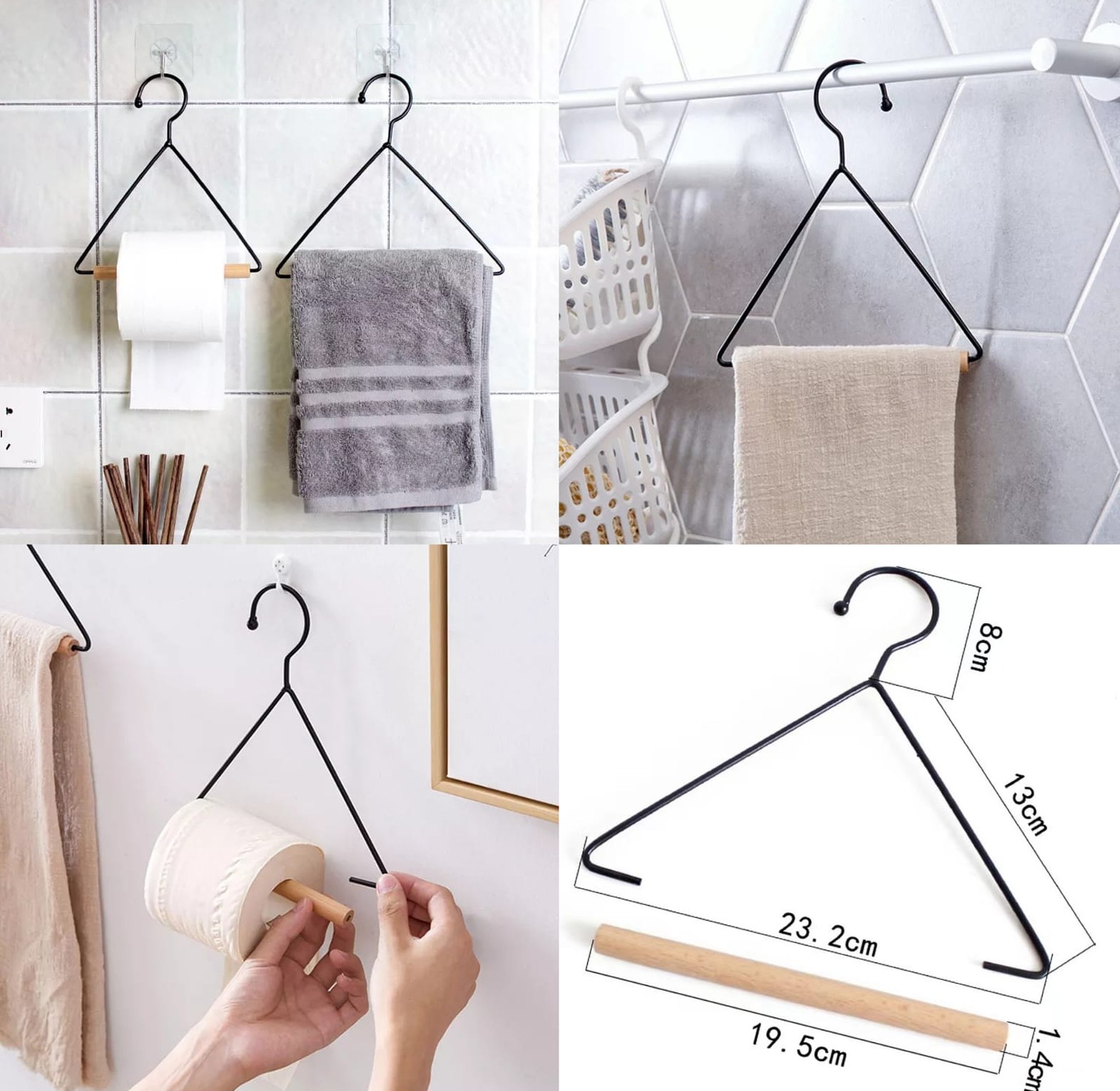Nordic Geometric design wood iron towel storage rack image