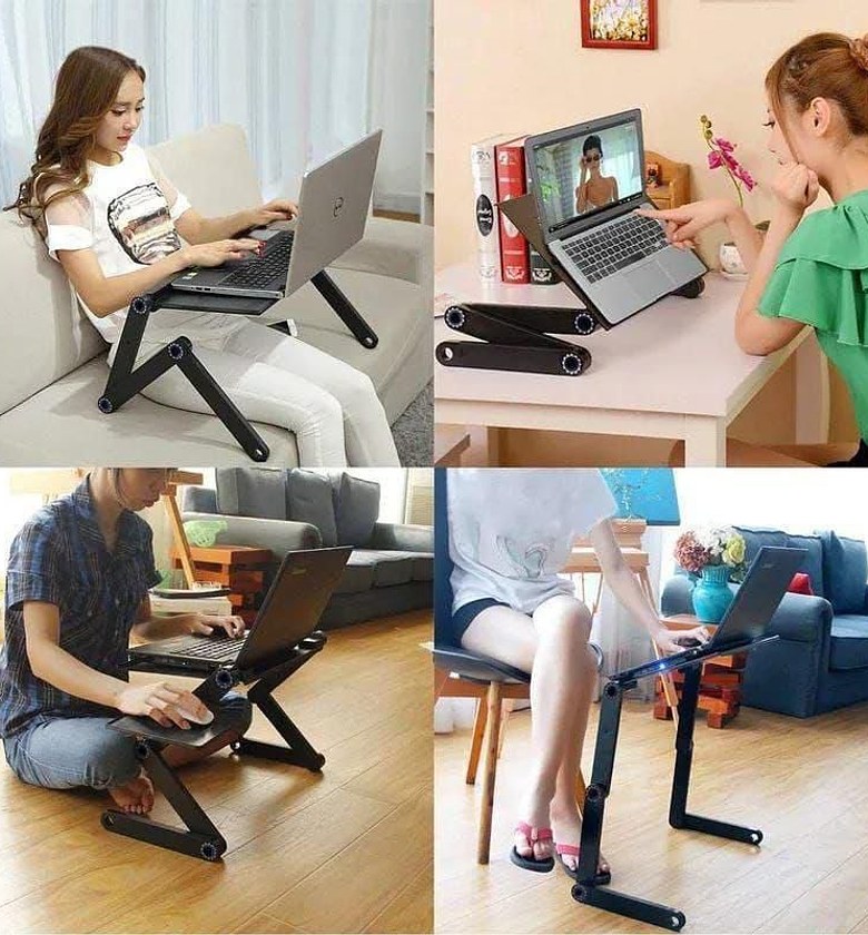 Foldable metallic laptop stand with built-in mouse pad and cooling fan image