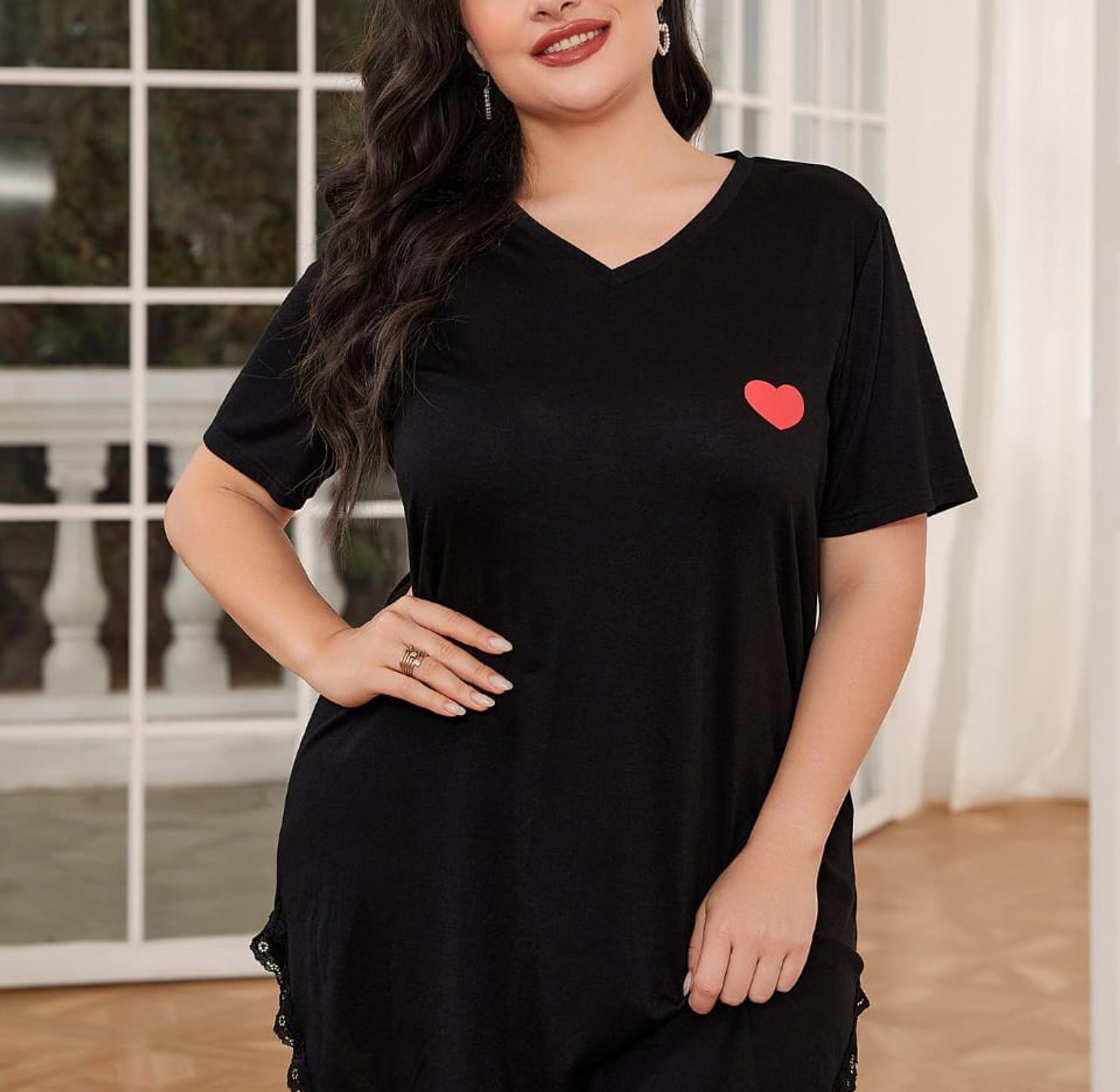 Plus Size Women's Nightgown Lace Hem Sleepwear  image