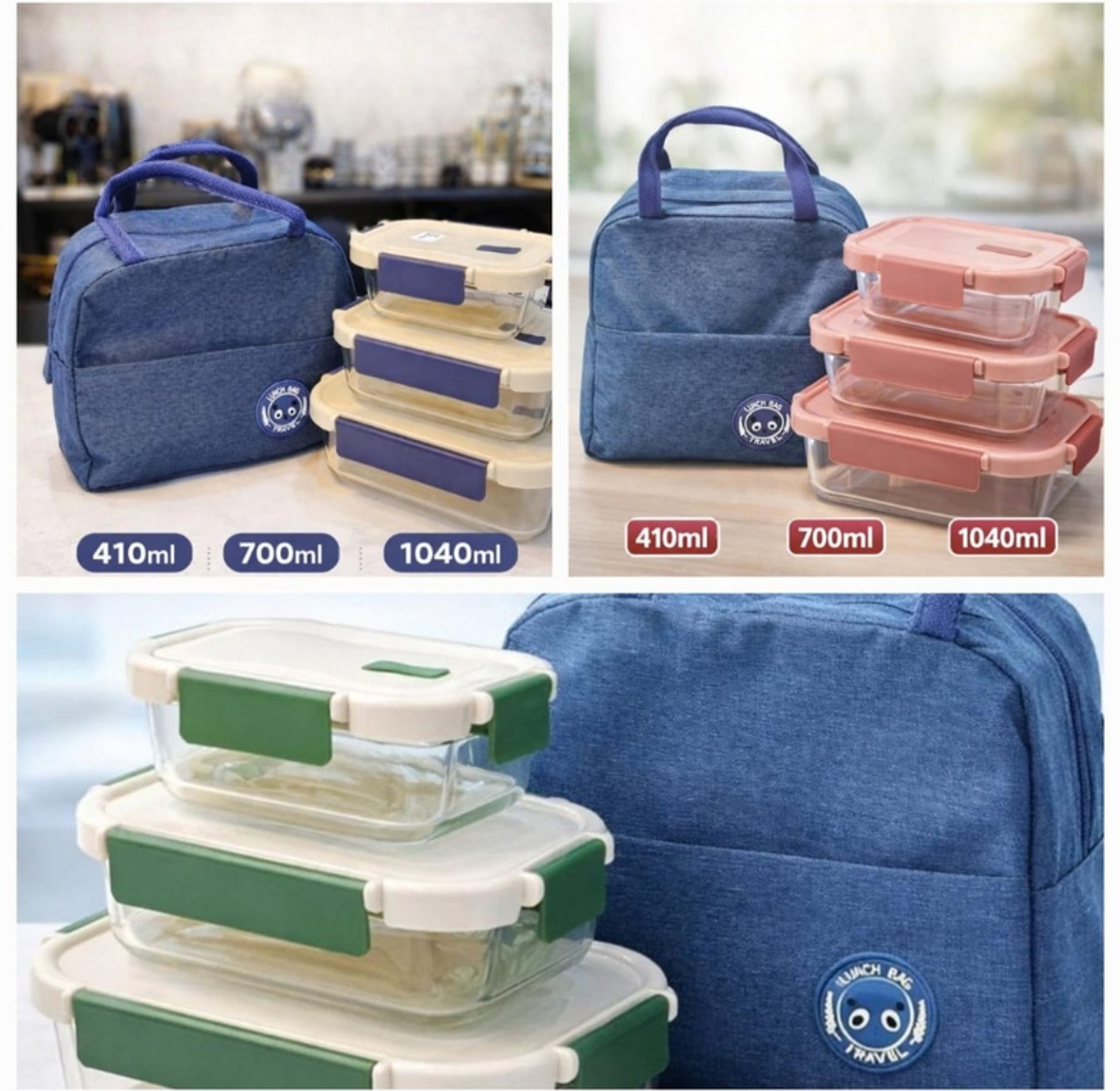 3-Piece Borosilicate Glass Lunch Box Set with Insulated Travel Bag image