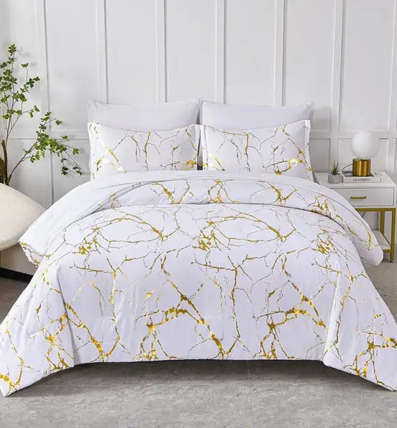 3-Piece Luxury White Marble Printed Microfiber Duvet Cover Set with Zipper Closure image