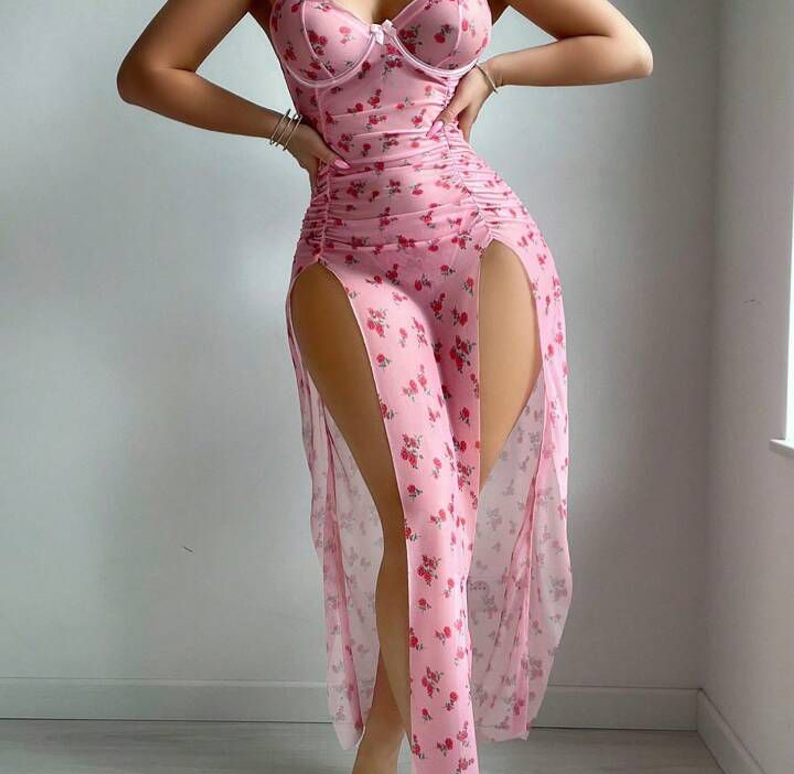 7082 Floral Dress With Side Slits image
