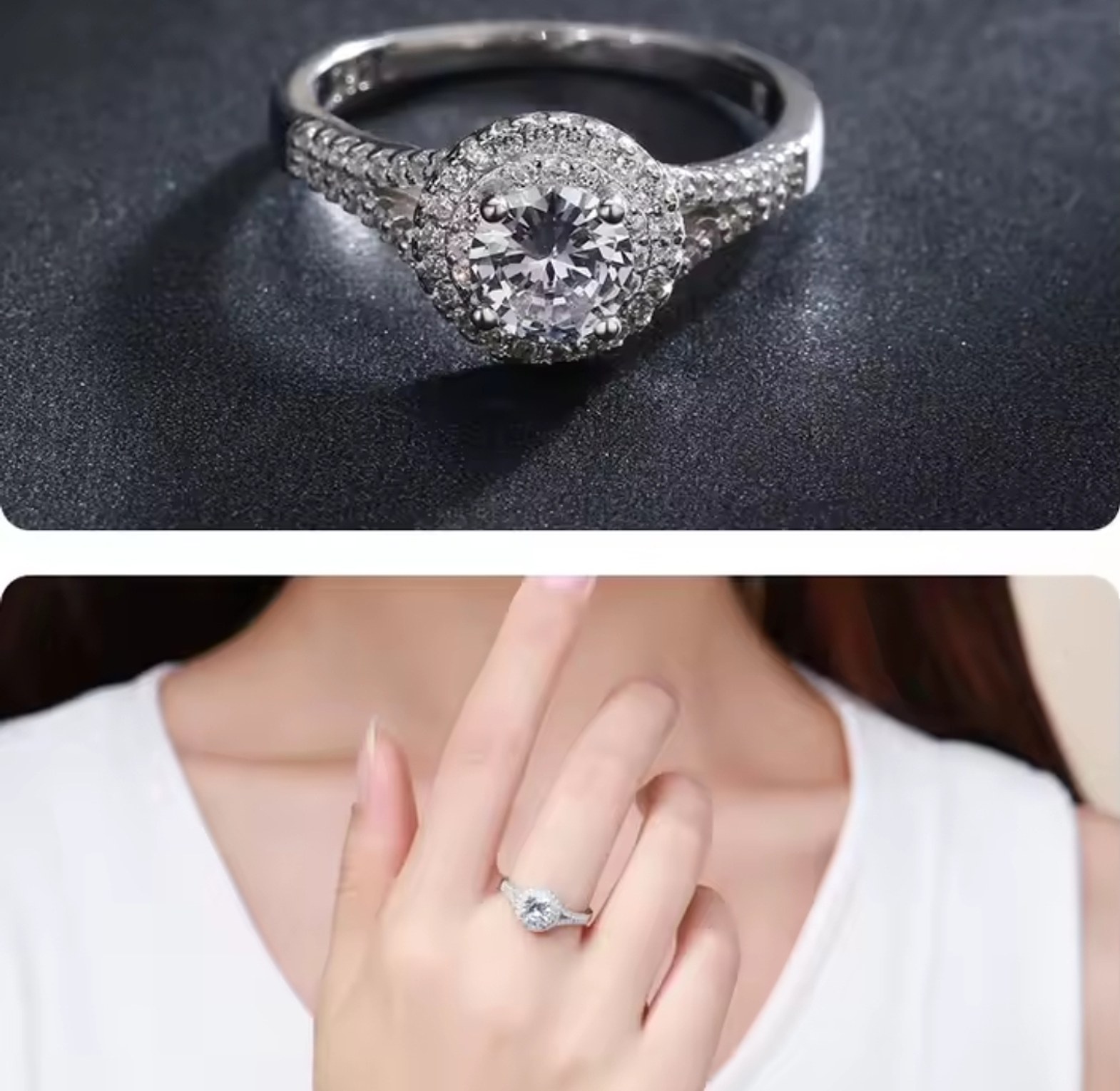 Round pure S925 Sterling Silver Engagement Proposal Promise Ring  image