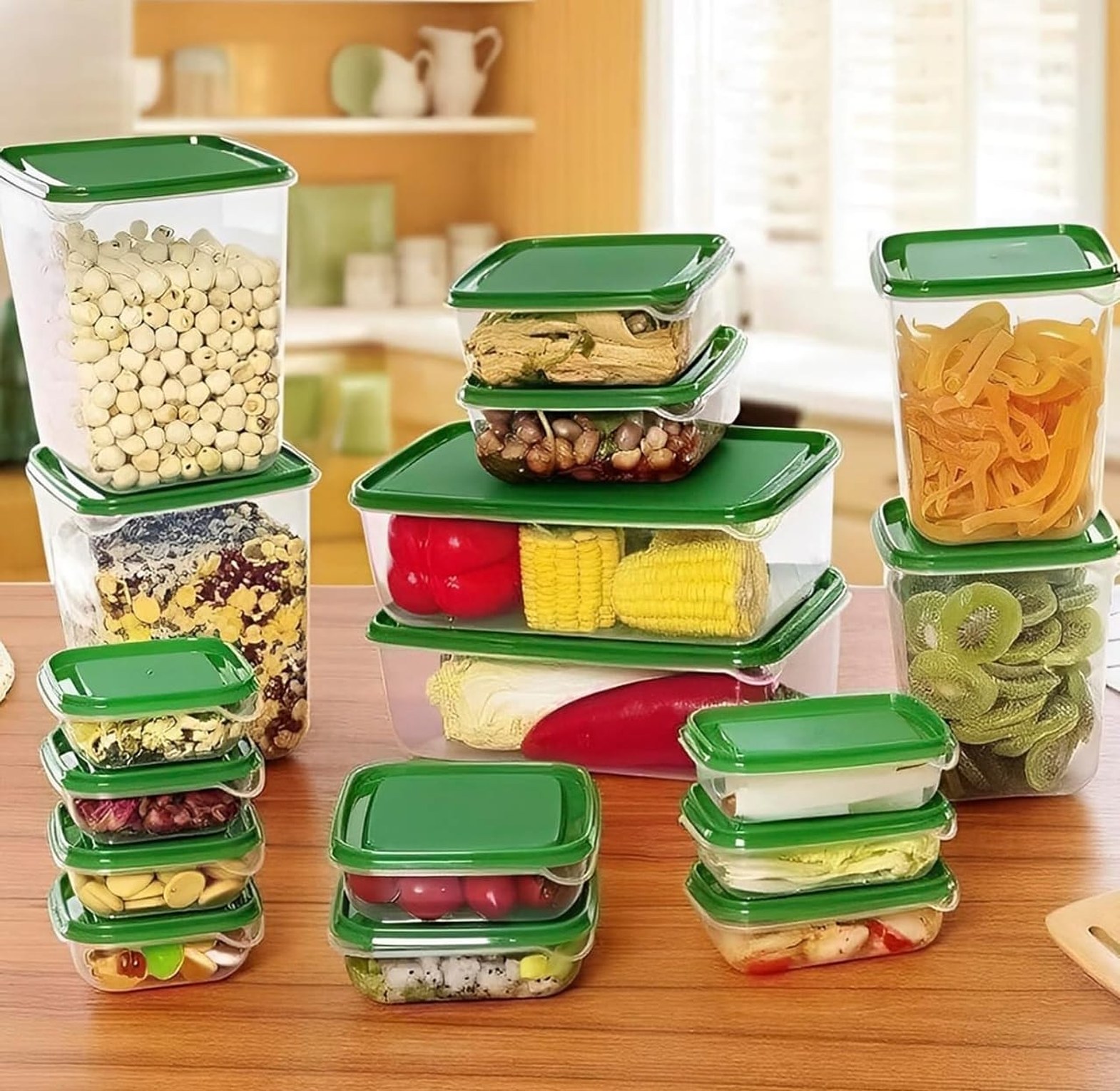 17PCS Airtight Food Storage Containers with Lid Set - Reusable Green Microwave Freezer Dishwasher Safe Airtight Plastic Food Storage Containers Stackable Bento Boxes Food Preparation image