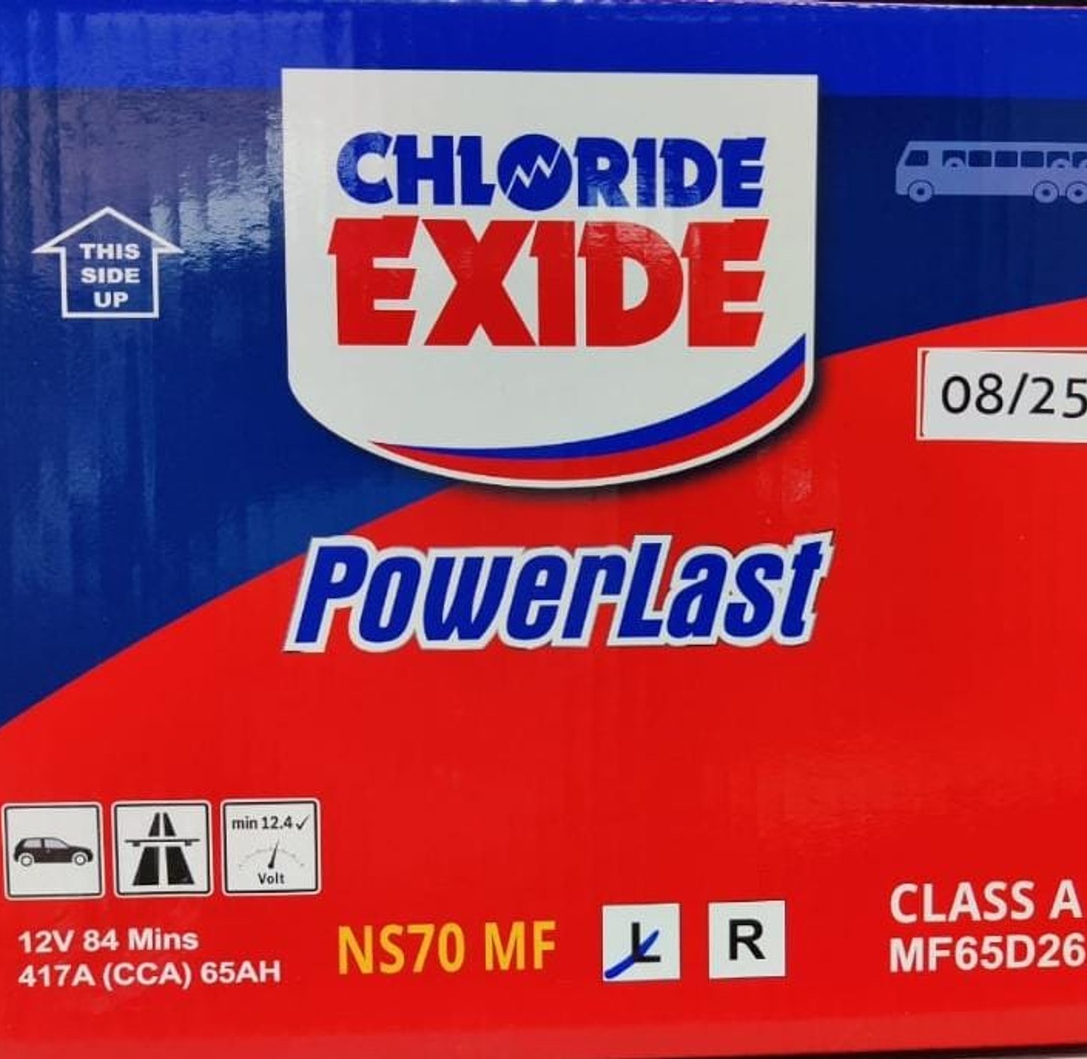Chloride Exide PowerLast NS70 MF Car battery. image
