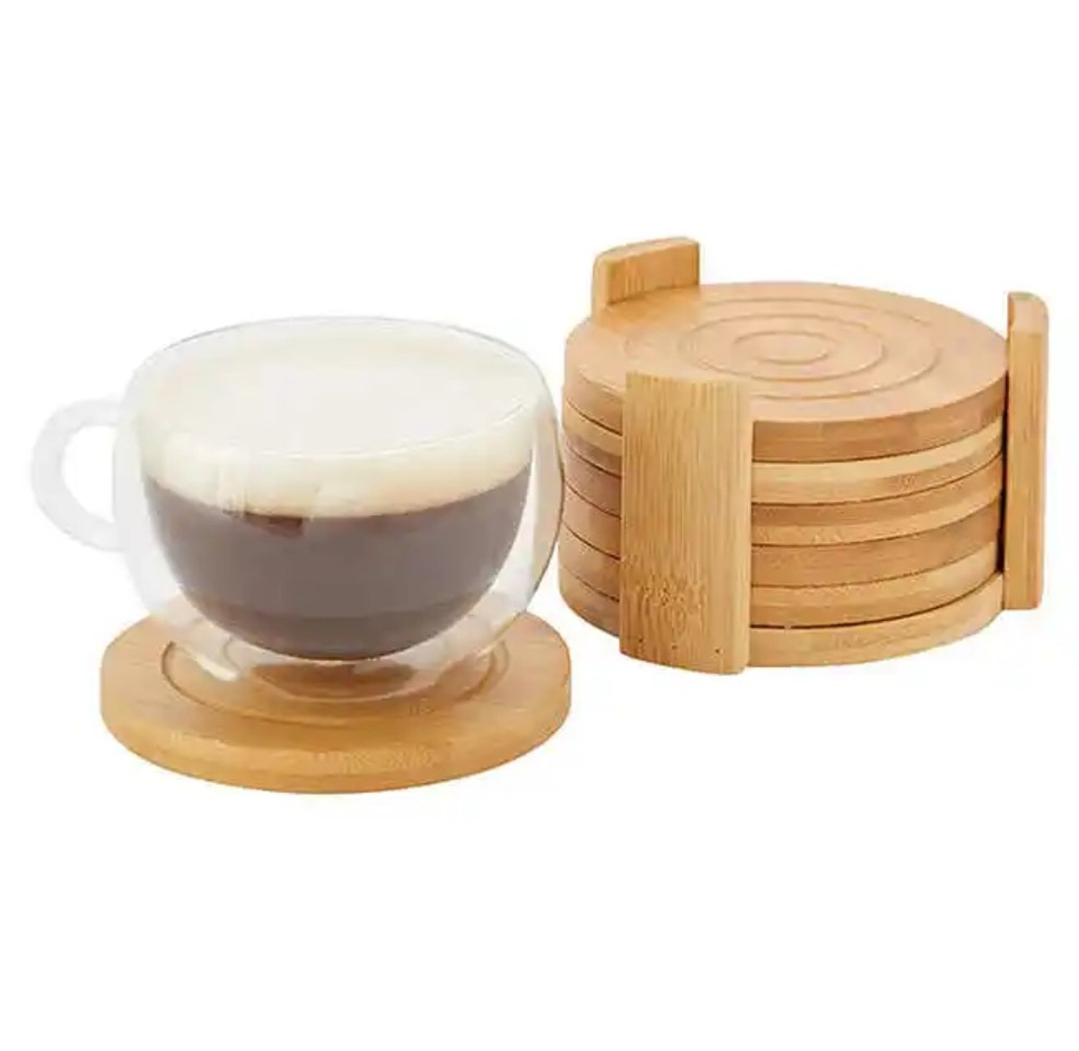 6pcs bamboo coasters and stand image