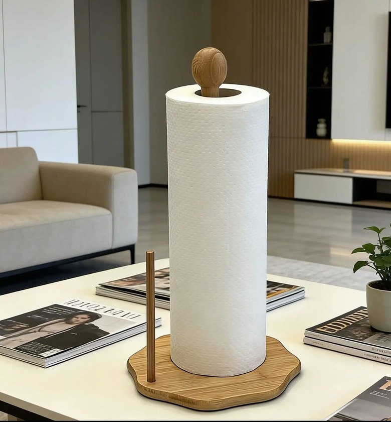 Natural Bamboo Paper Towel Holder with Heavy Base image