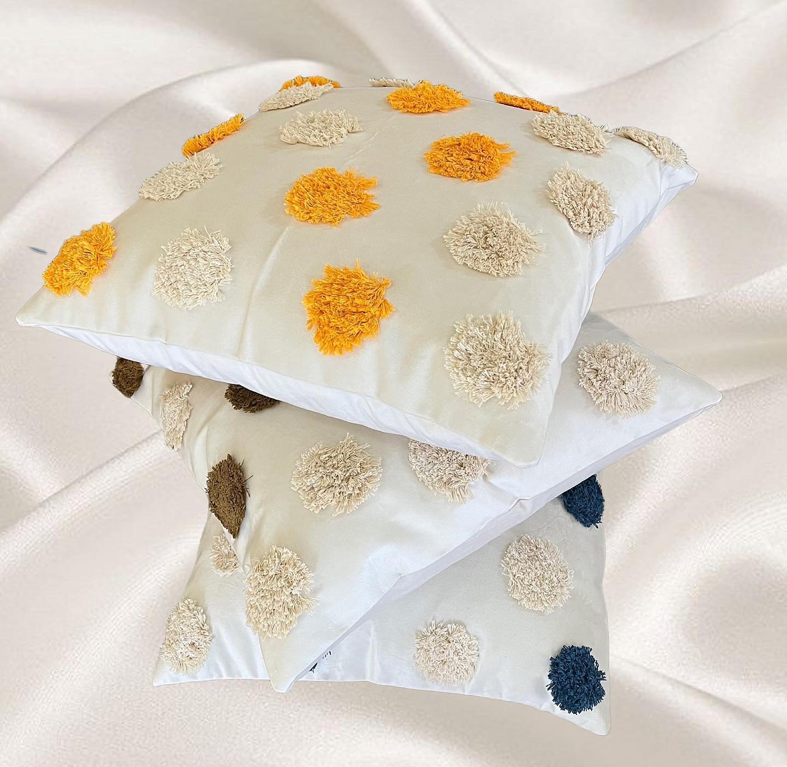 Off white velvet cushion cover with woven pattern  image
