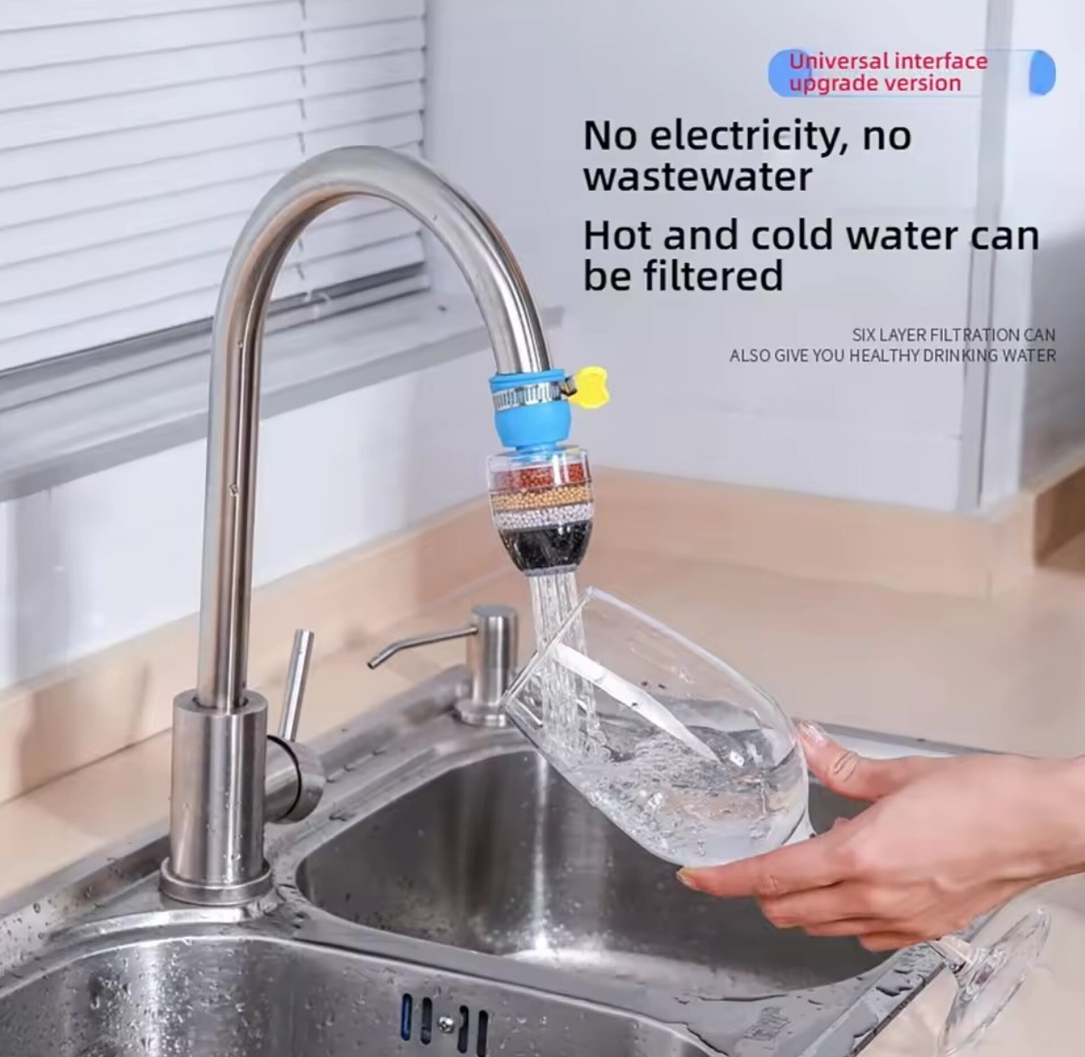 Universal 6-Layer Kitchen Tap Water Filter Purifier – Active Carbon Faucet Cleaners for Odor, Chlorine & Rust Removal  image