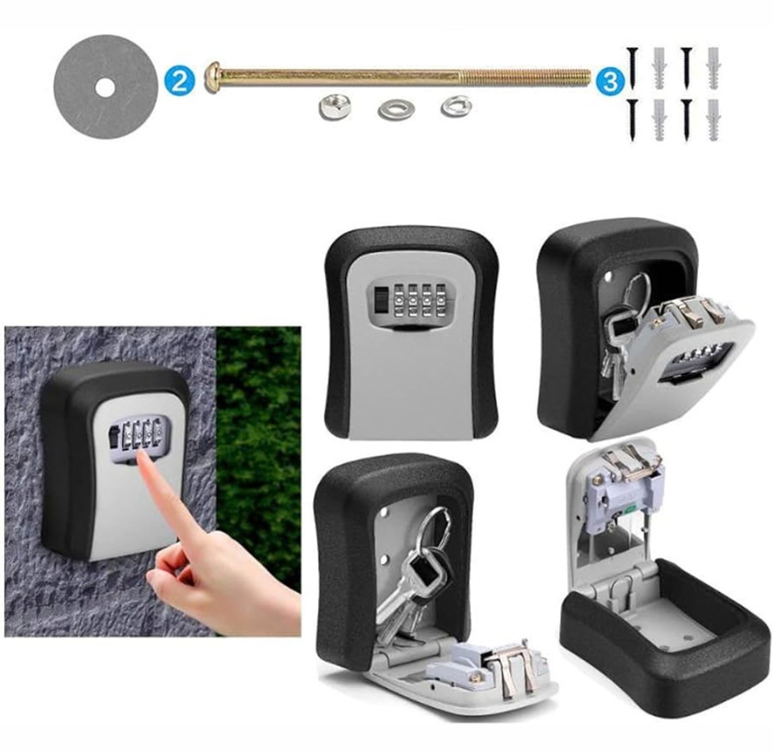High-Security Metallic Wall-Mounted Key Safe Lock Box with 4-Digit Combination image