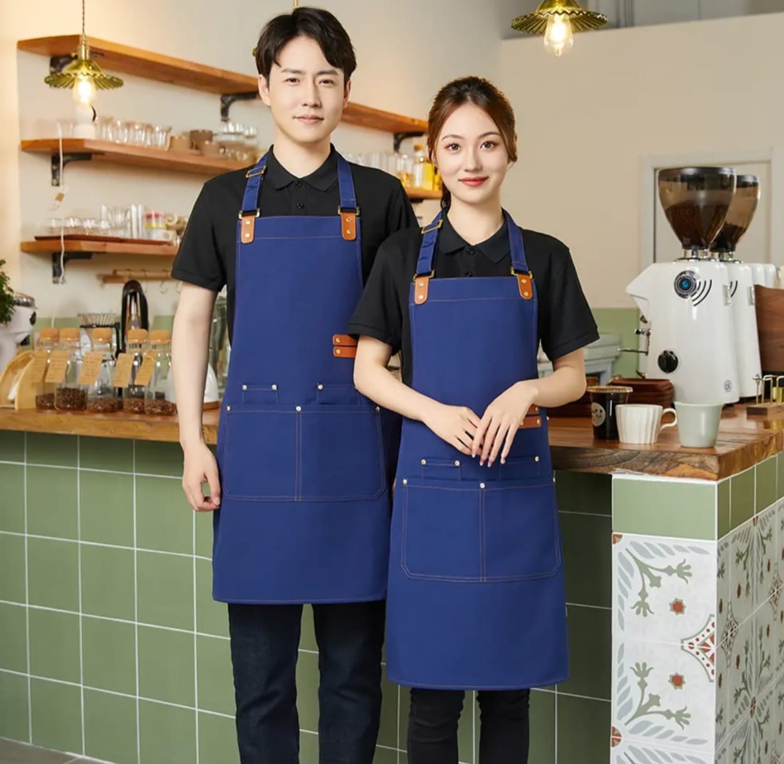 Premium Upscale Apron with Adjustable Leather Straps & Utility Pockets image