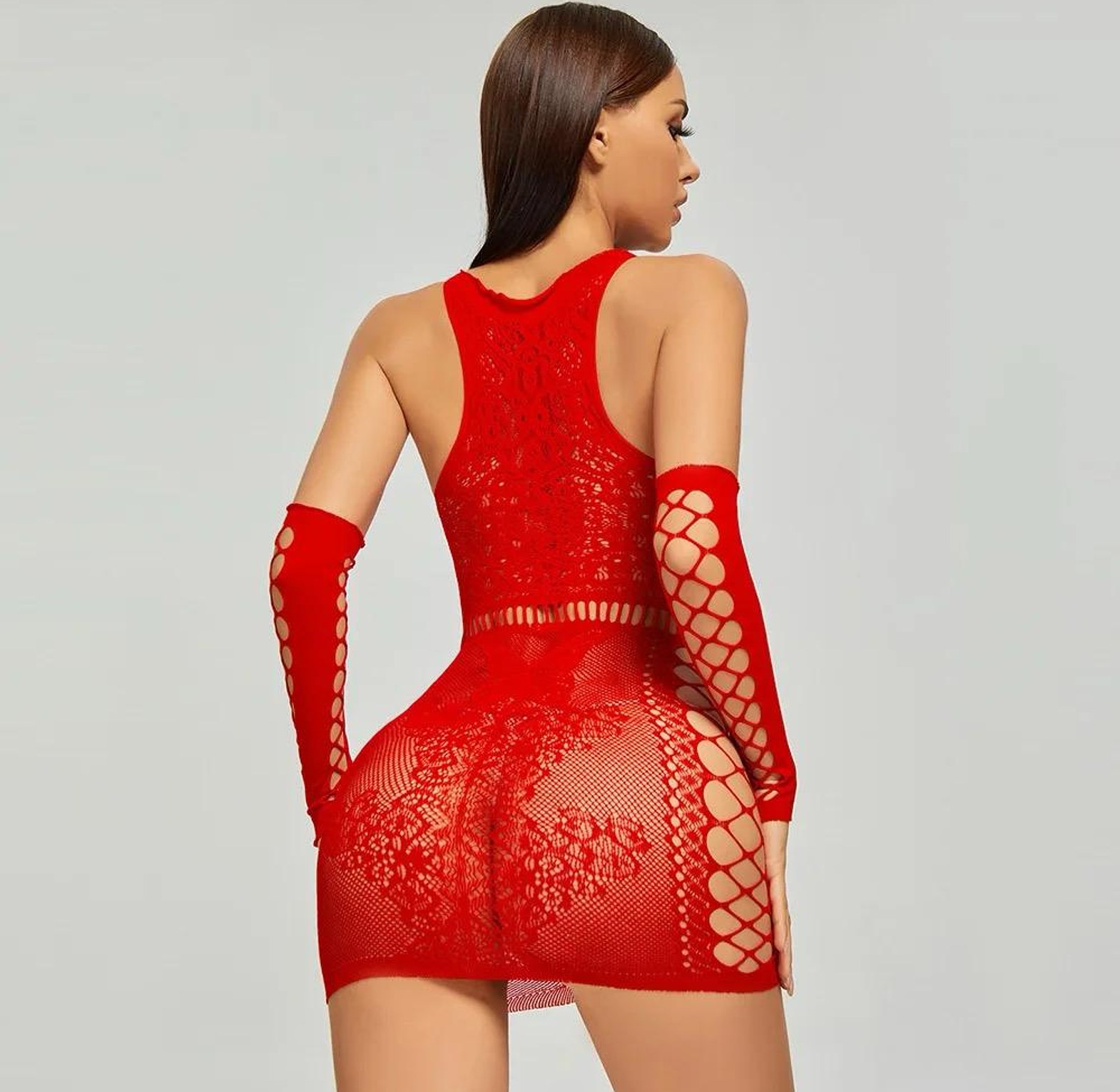 Women Sheer Butterfly Fishnet Dress Babydoll Medium Sleeve Lingerie Set Mesh Sexy Babydoll Chemise image