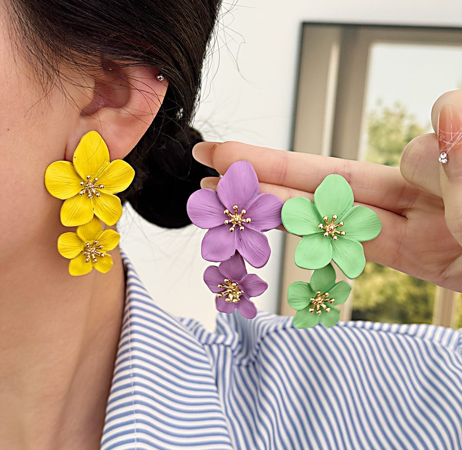 Large flower earrings  image