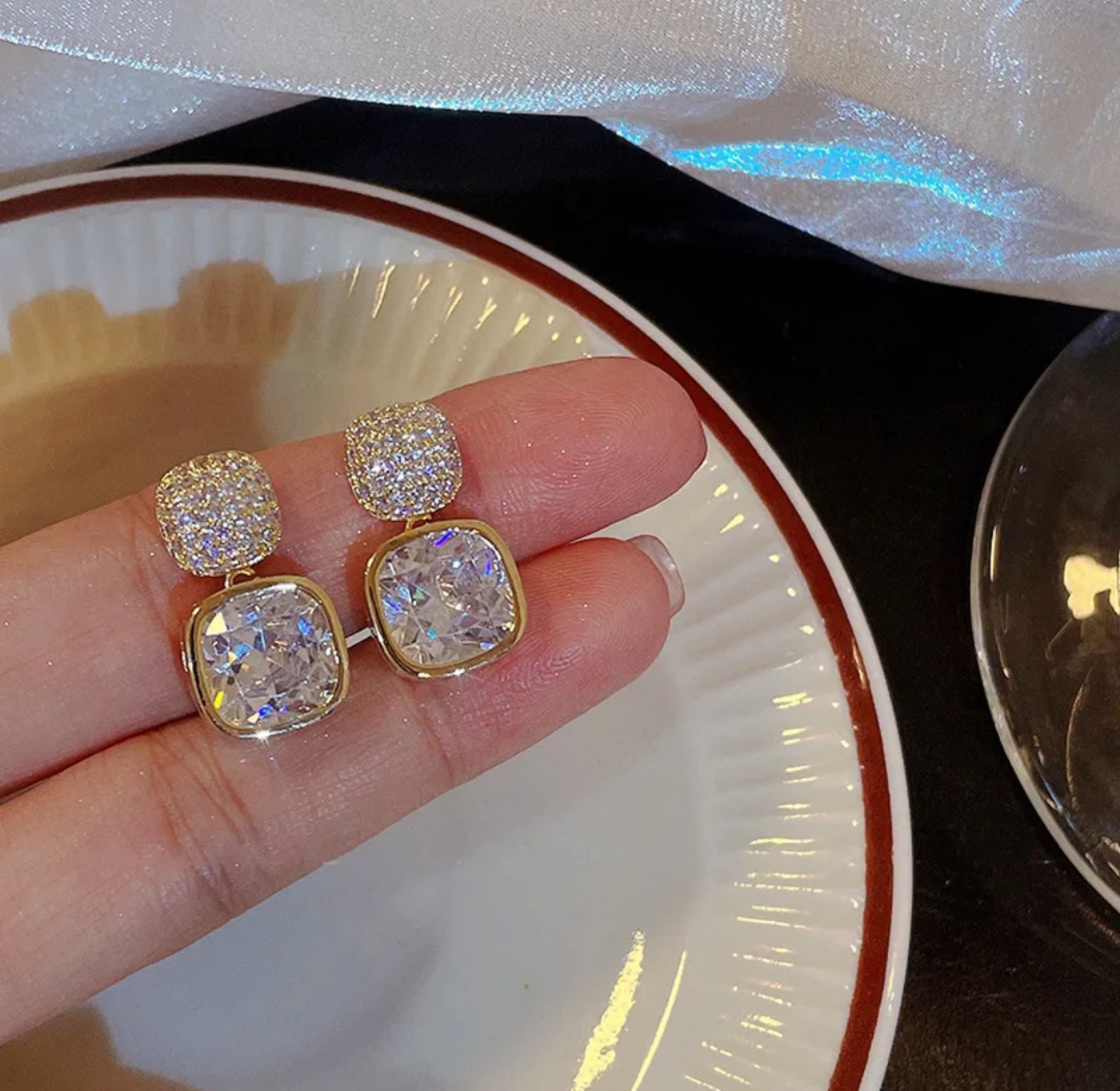 Crystal drop dainty earrings  image