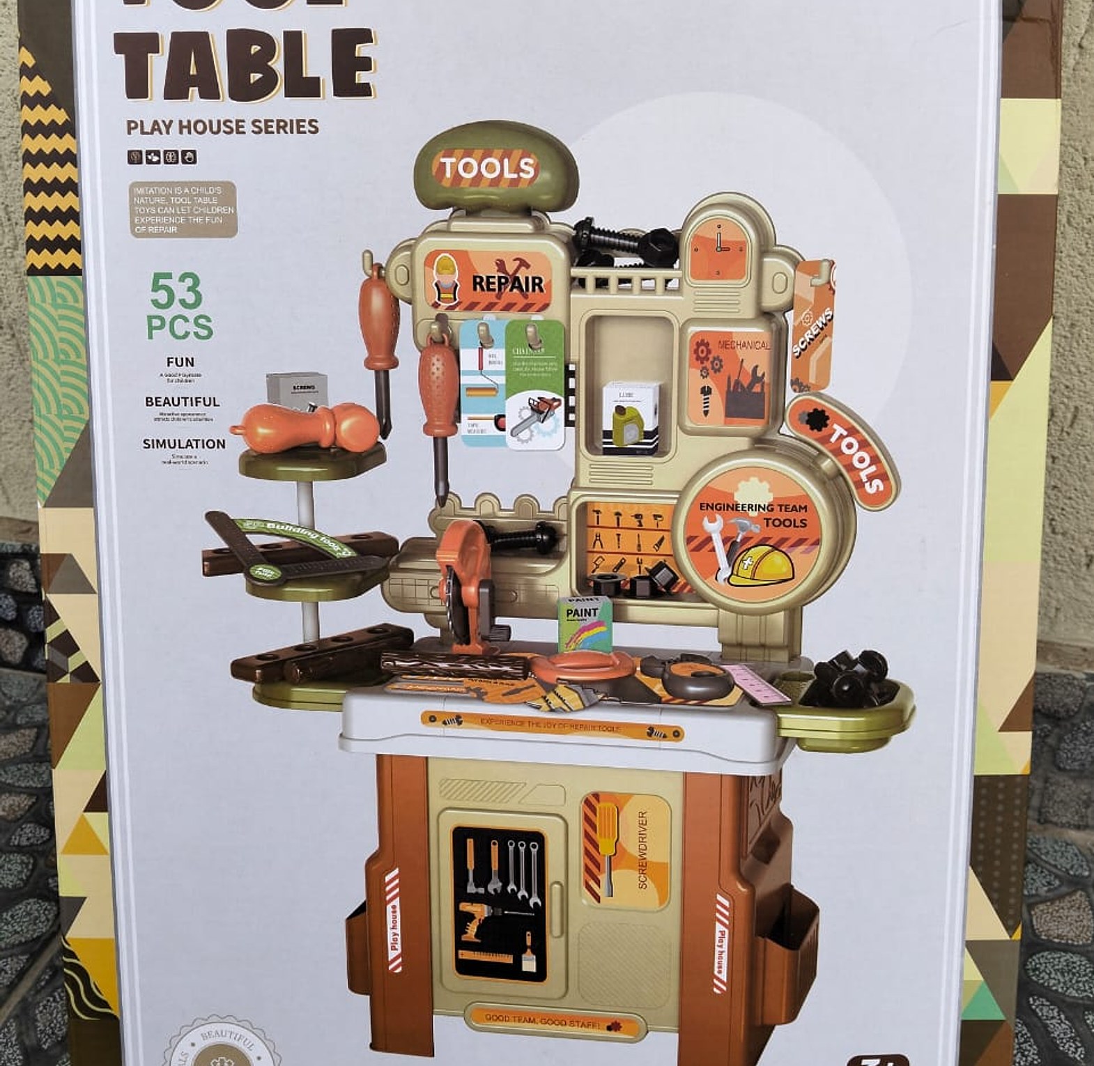 53pcs  Tool Table.  It includes 53 pieces and is designed for children aged 3 and up image