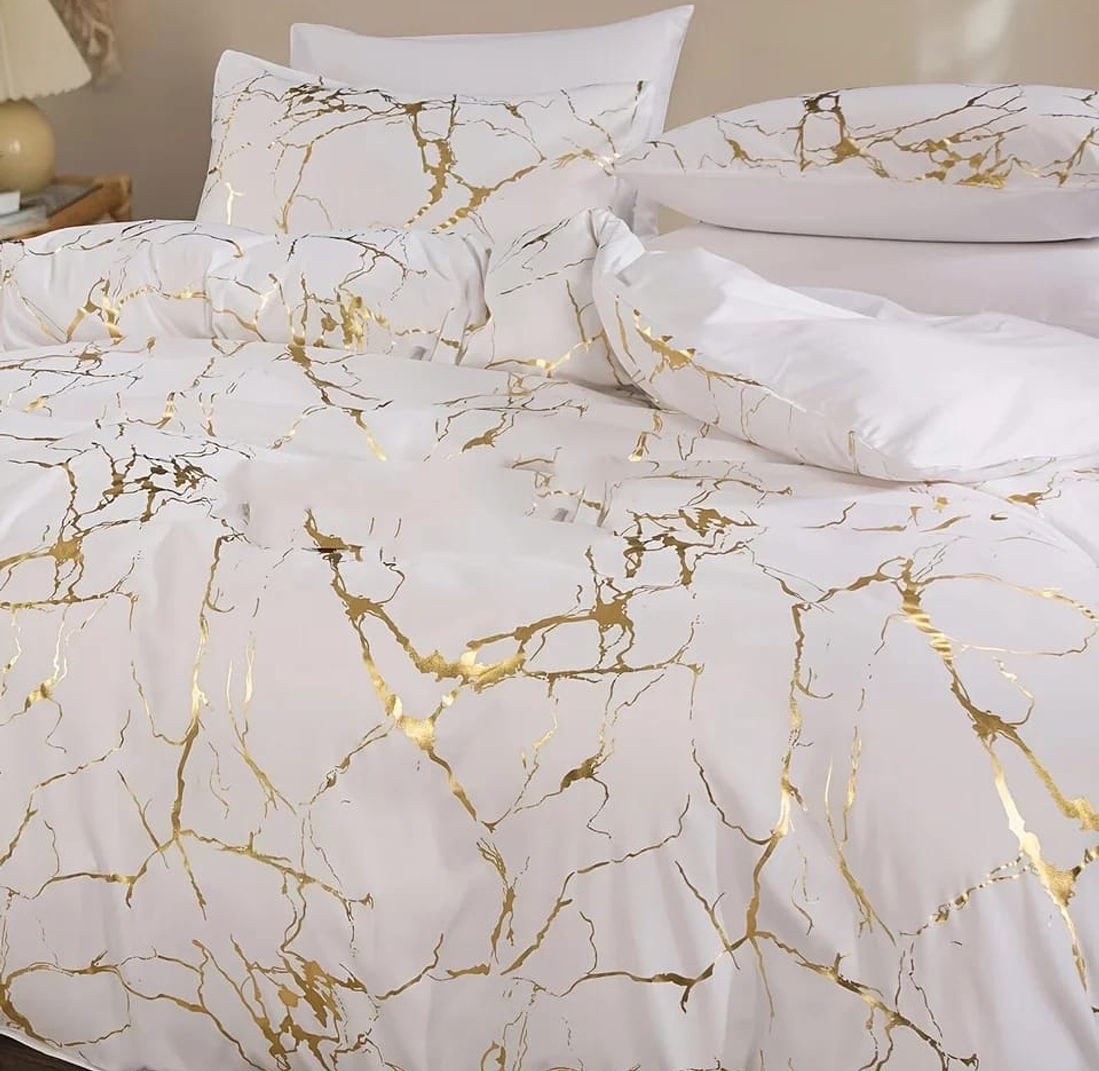 3-Piece Luxury White Marble Printed Microfiber Duvet Cover Set with Zipper Closure image