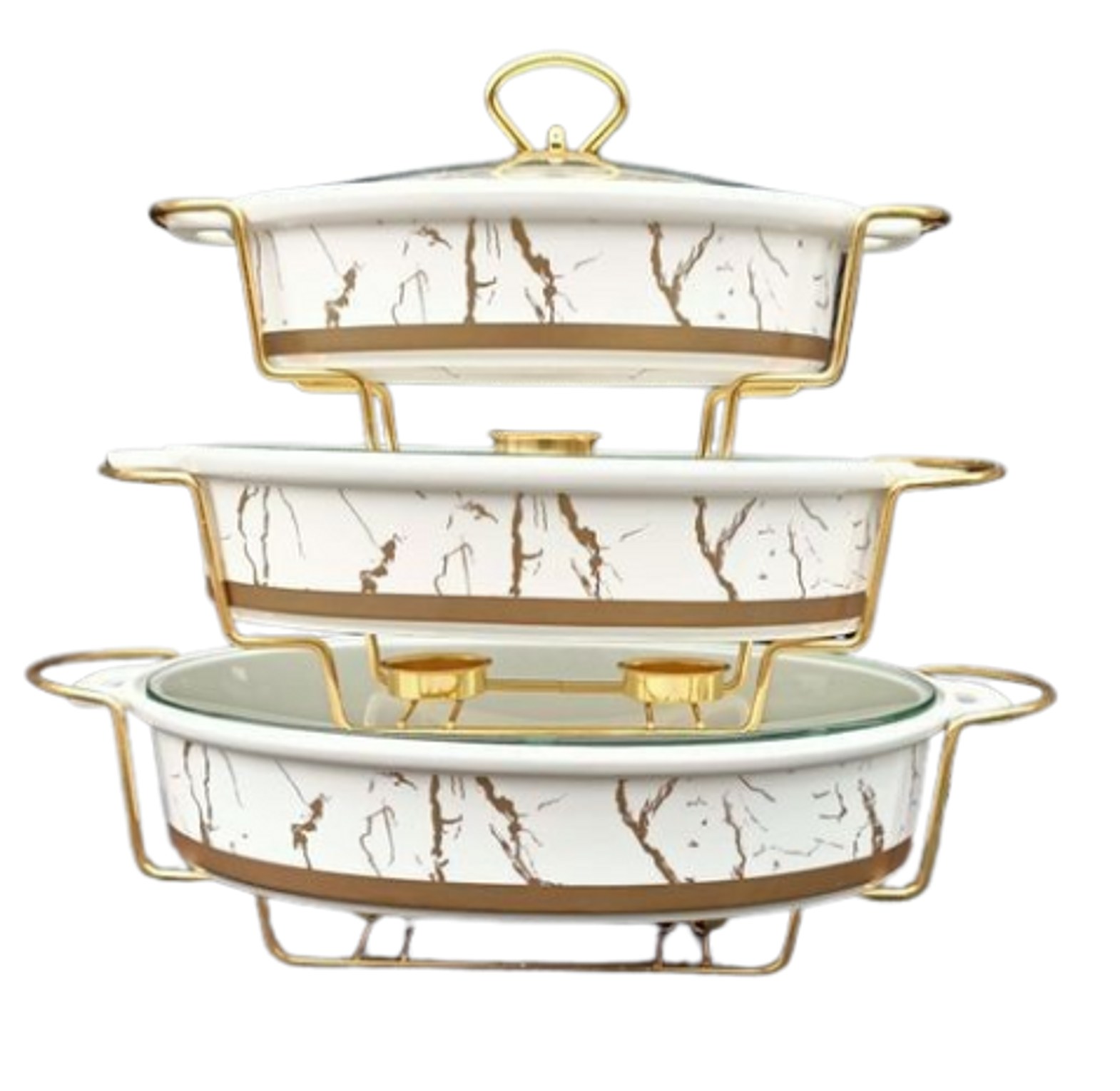 Ceramic 3 Pc Set Oval/rectangular Chaffing Dishes image