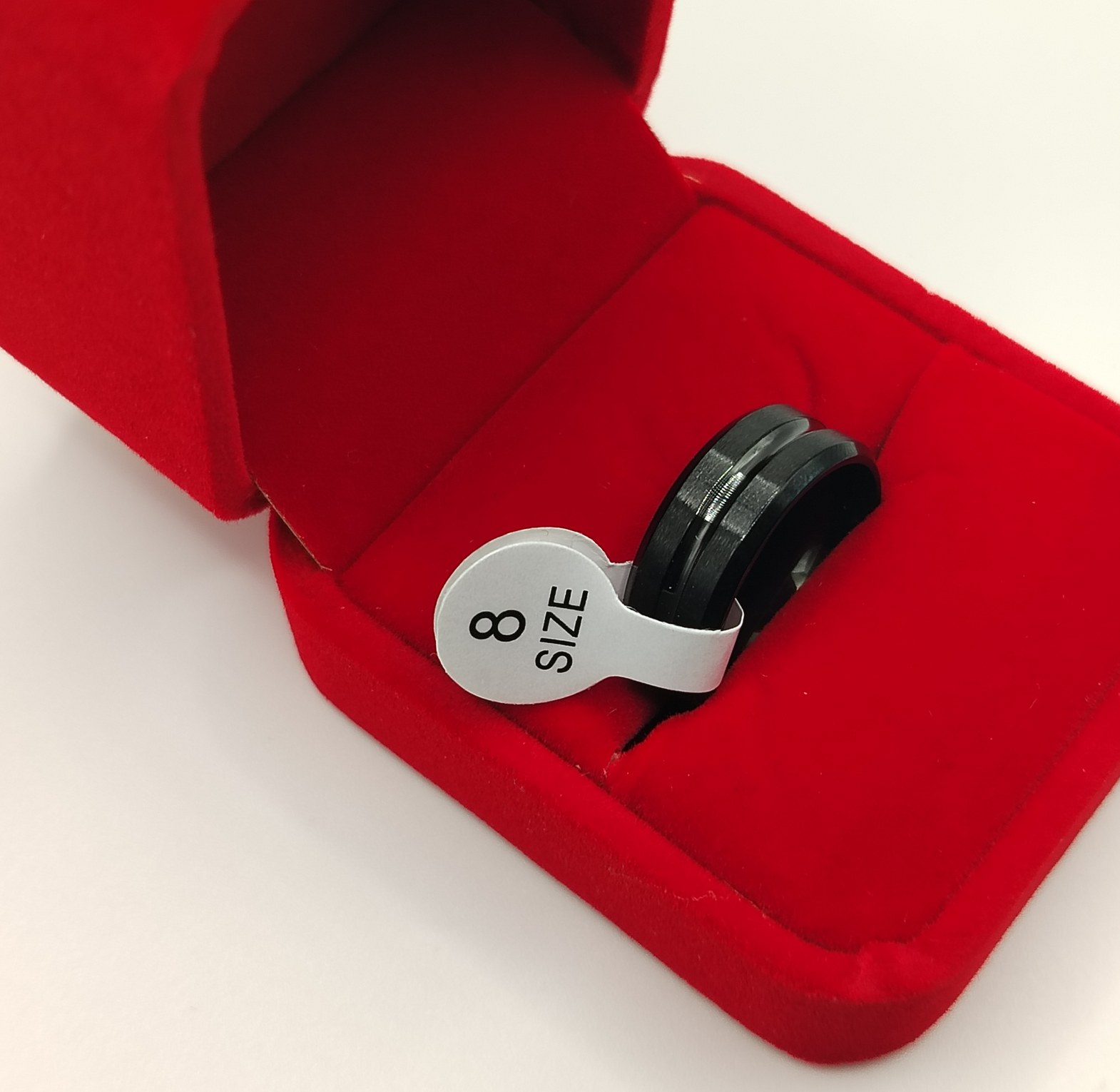 Black Titanium Groove Beveled Edge Men's Ring  image