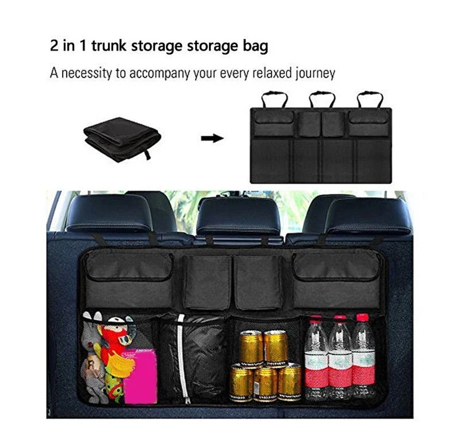 Car Boot Organizer Backseat Hanging Storage Bag for SUVs & Hatchbacks – Heavy Duty Space Saver image