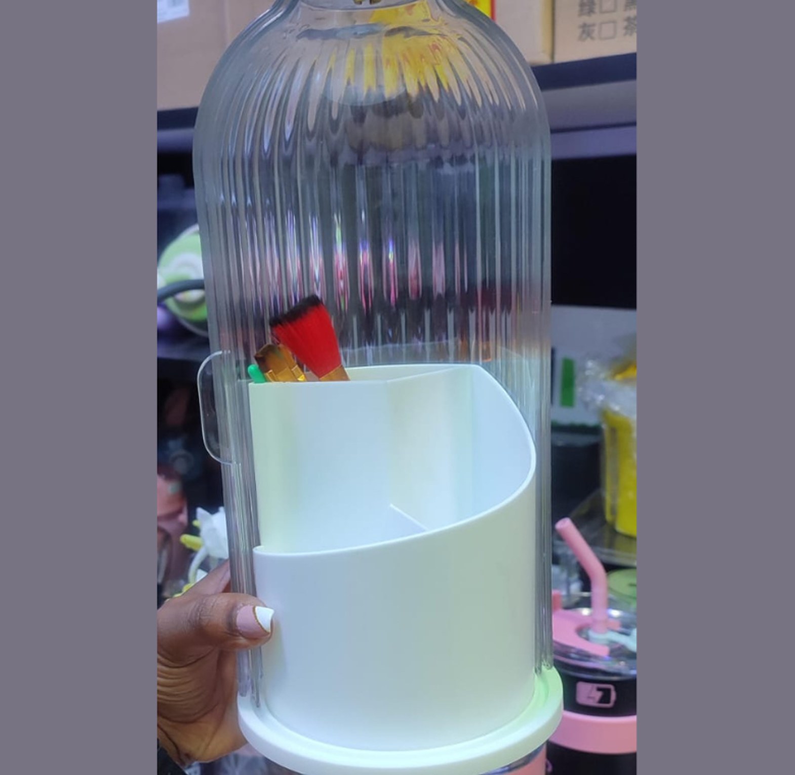 3-Tier Rotating Makeup Brush Organizer with Dust-Proof Transparent Lid image