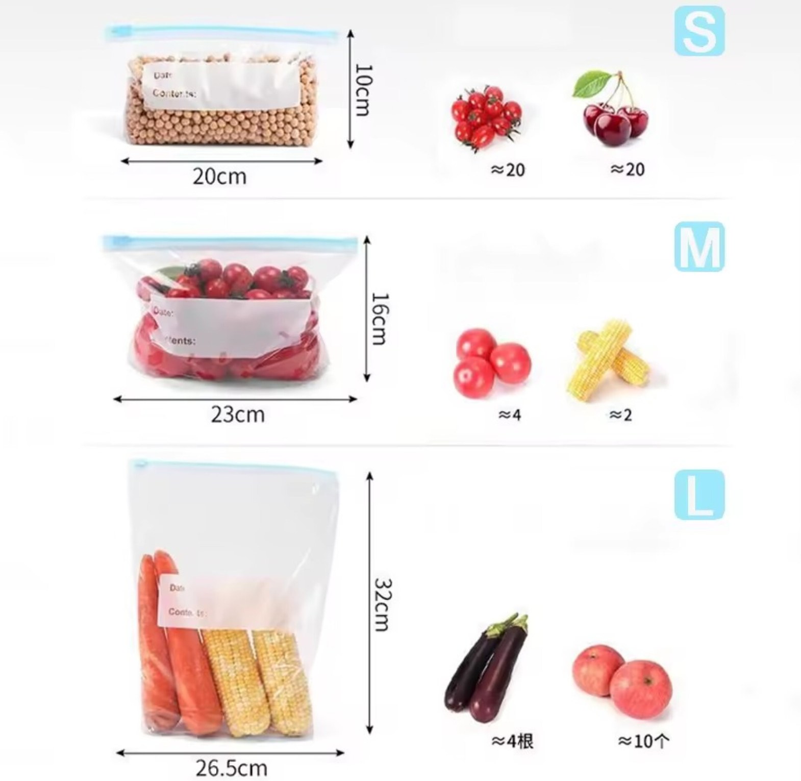 20Pcs Reusable Slider Ziplock Food Storage Bags (1/2kg, 10x20cm) Leakproof Freezer Pouches with Write-on Label for Kitchen Organization image