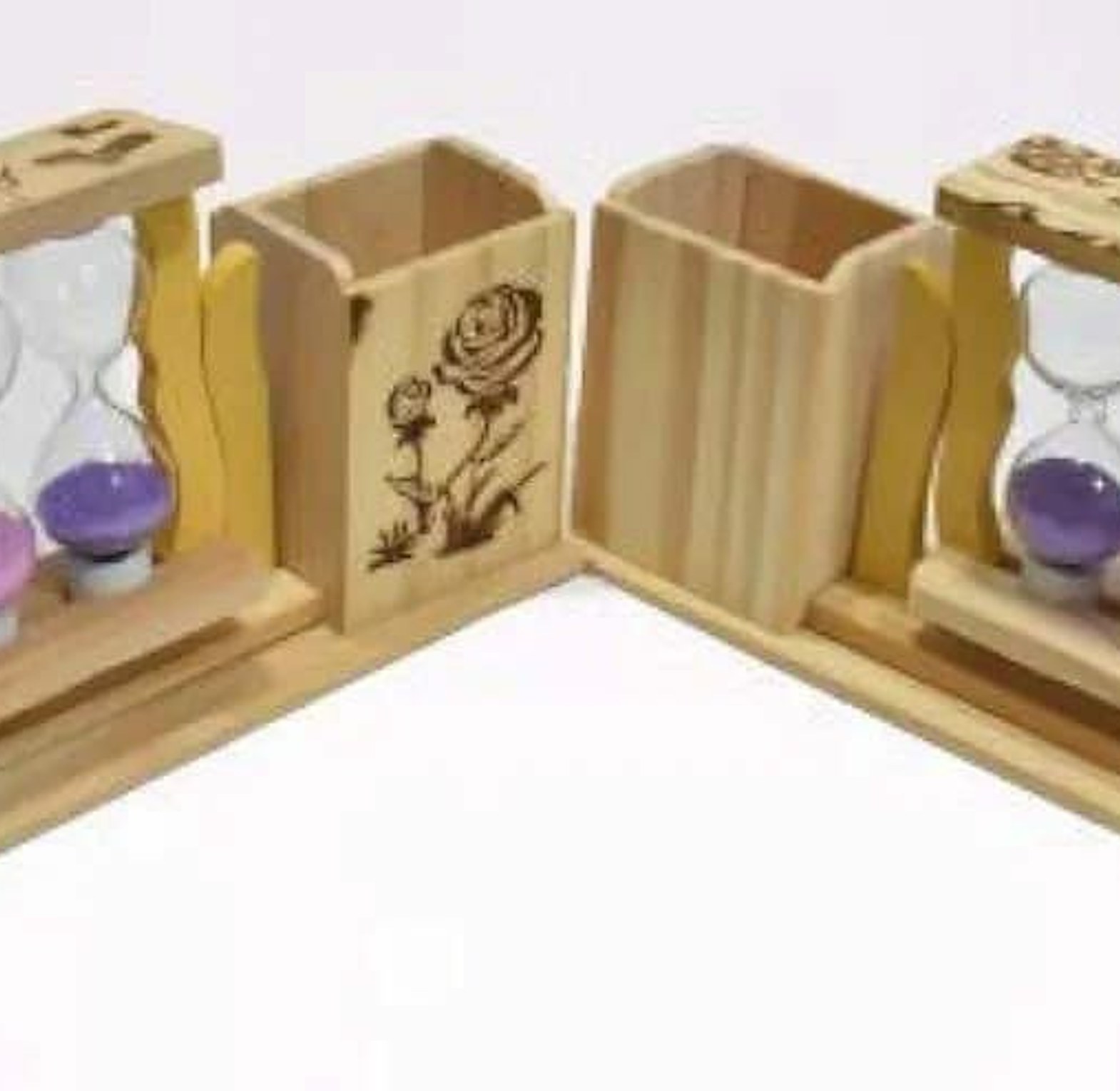 Handicraft Wooden Pen Stand With 3 Hourglass Timer image