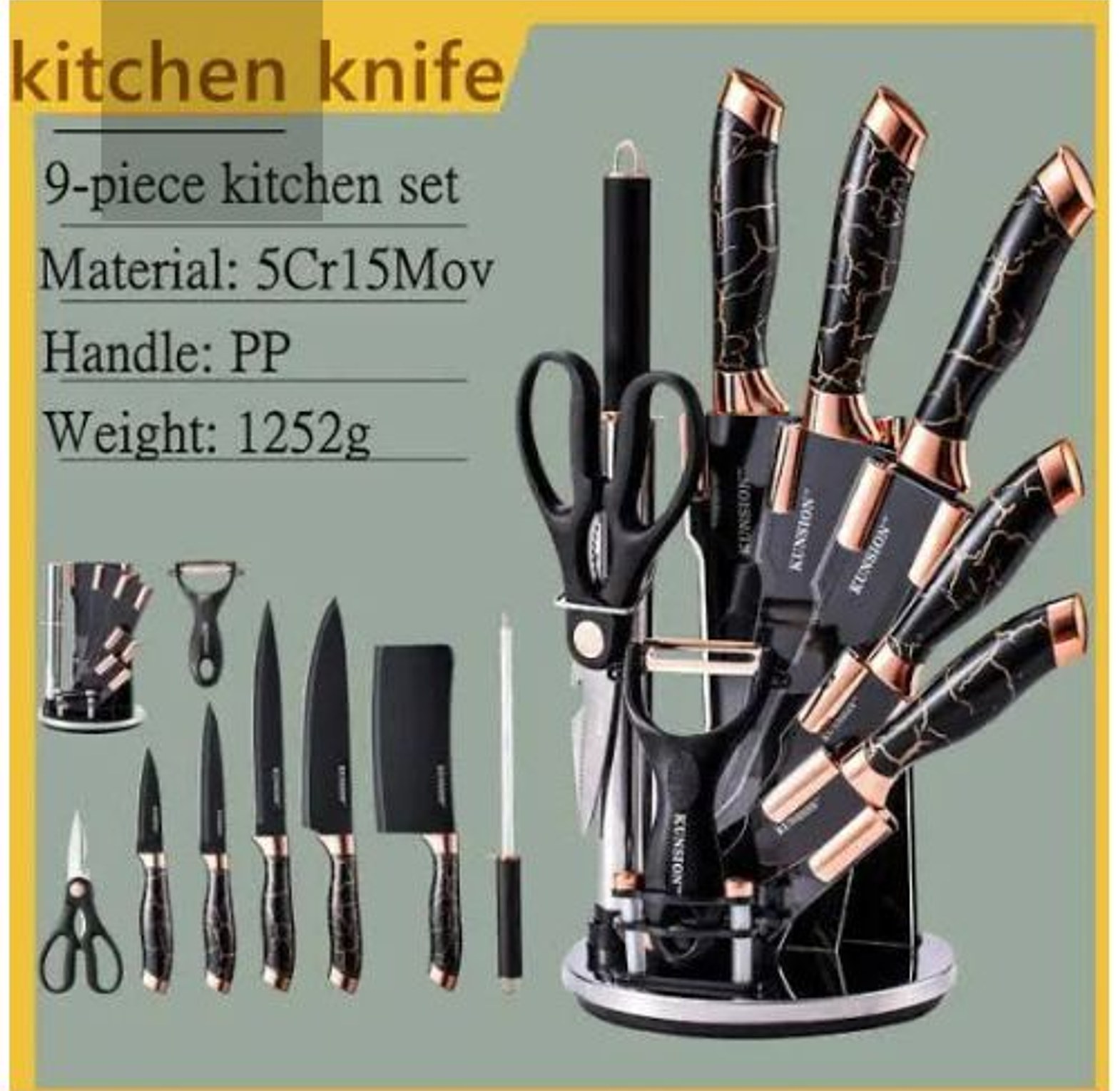 MARBLE BLACK CHEESE 9PC KNIFE SET, CERAMIC HANDLE image