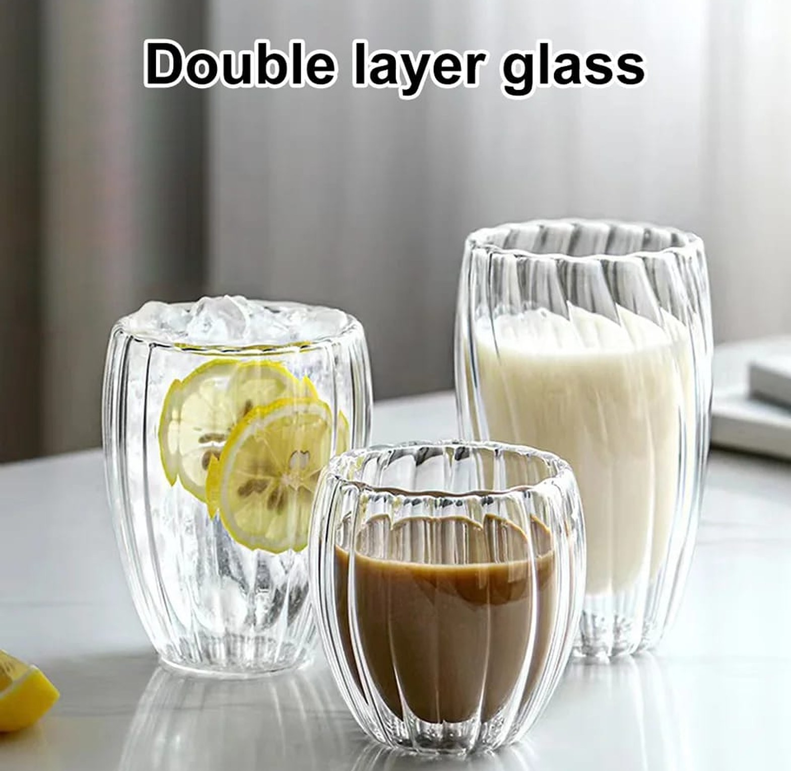 Stripe Double Wall  Glass Mug  image