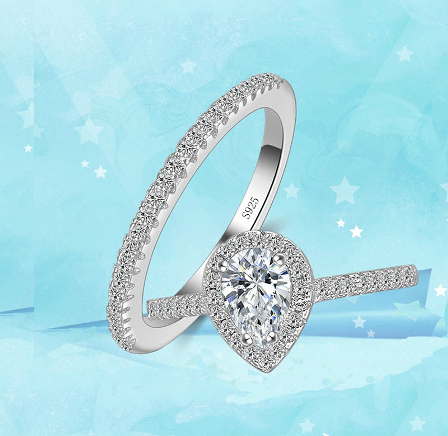 Double Pear Silver Engagement/Promise/Proposal Ring  image