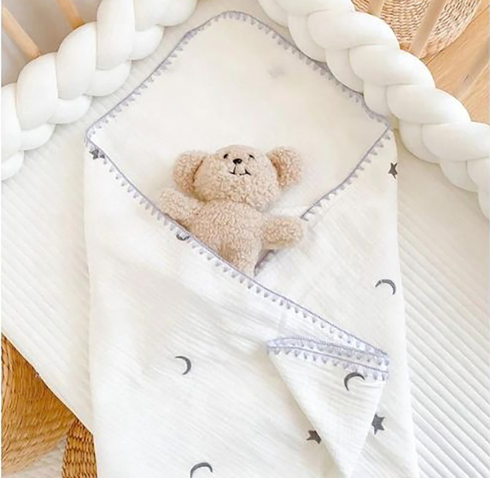 Muslin Cotton Embroidered  Baby Blanket image