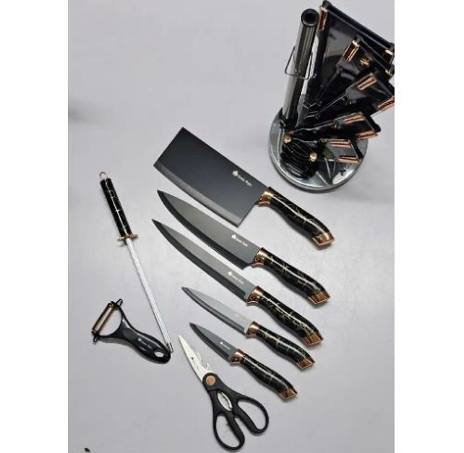 MARBLE BLACK CHEESE 9PC KNIFE SET, CERAMIC HANDLE image