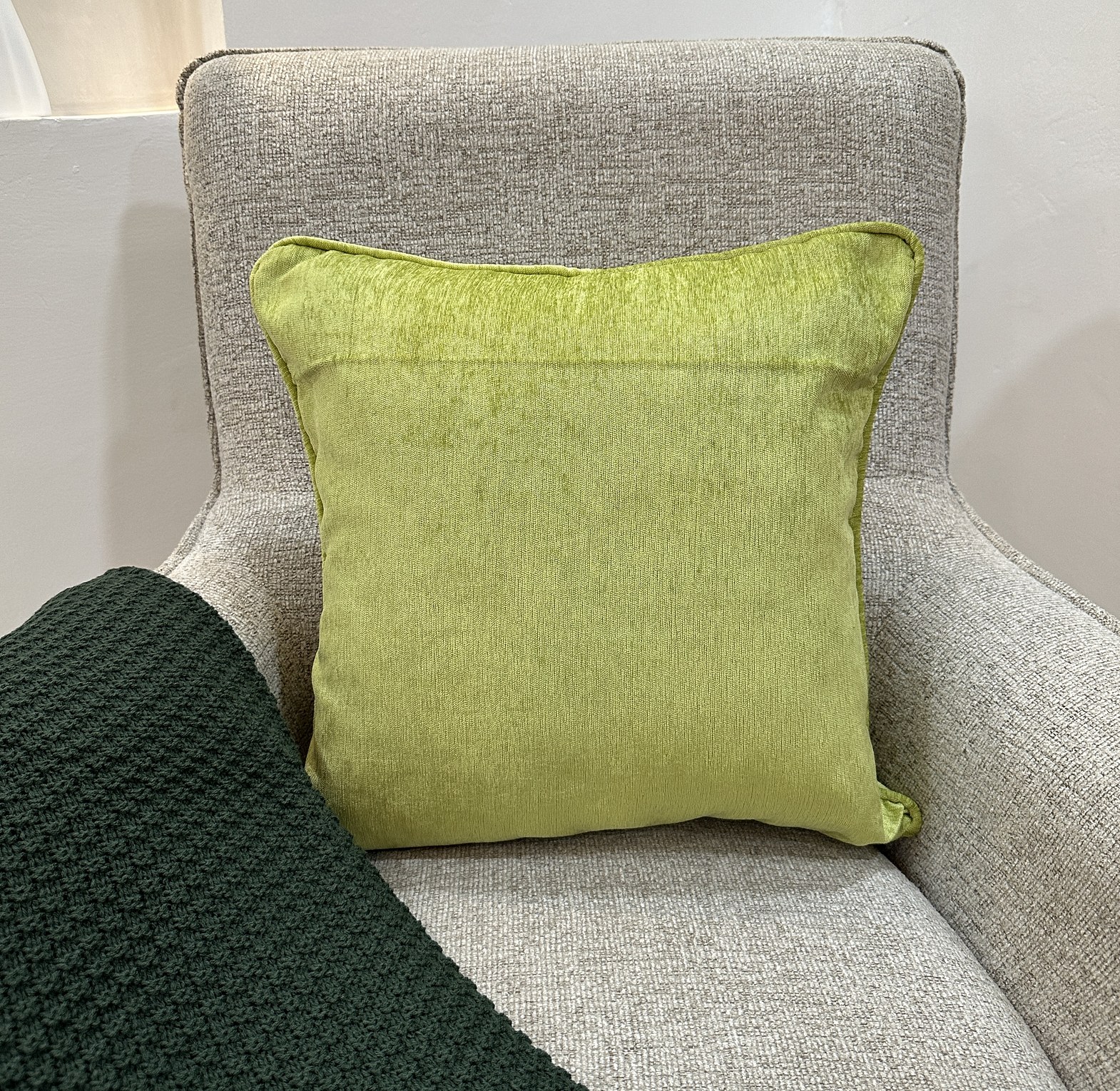 Lime green chenille cushion cover. image