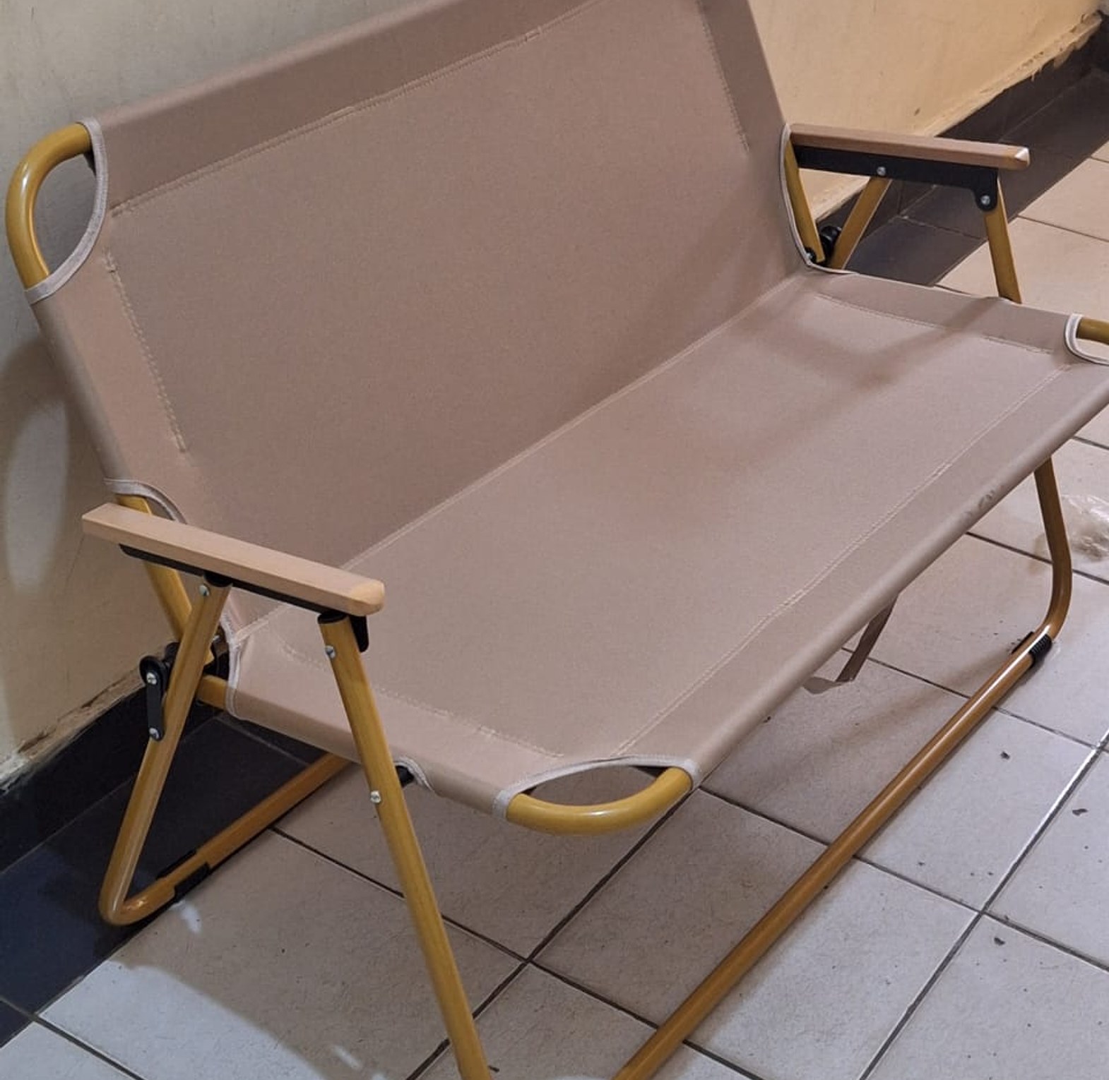 Portable Double Seat Camping Chair with Wood Armrest image