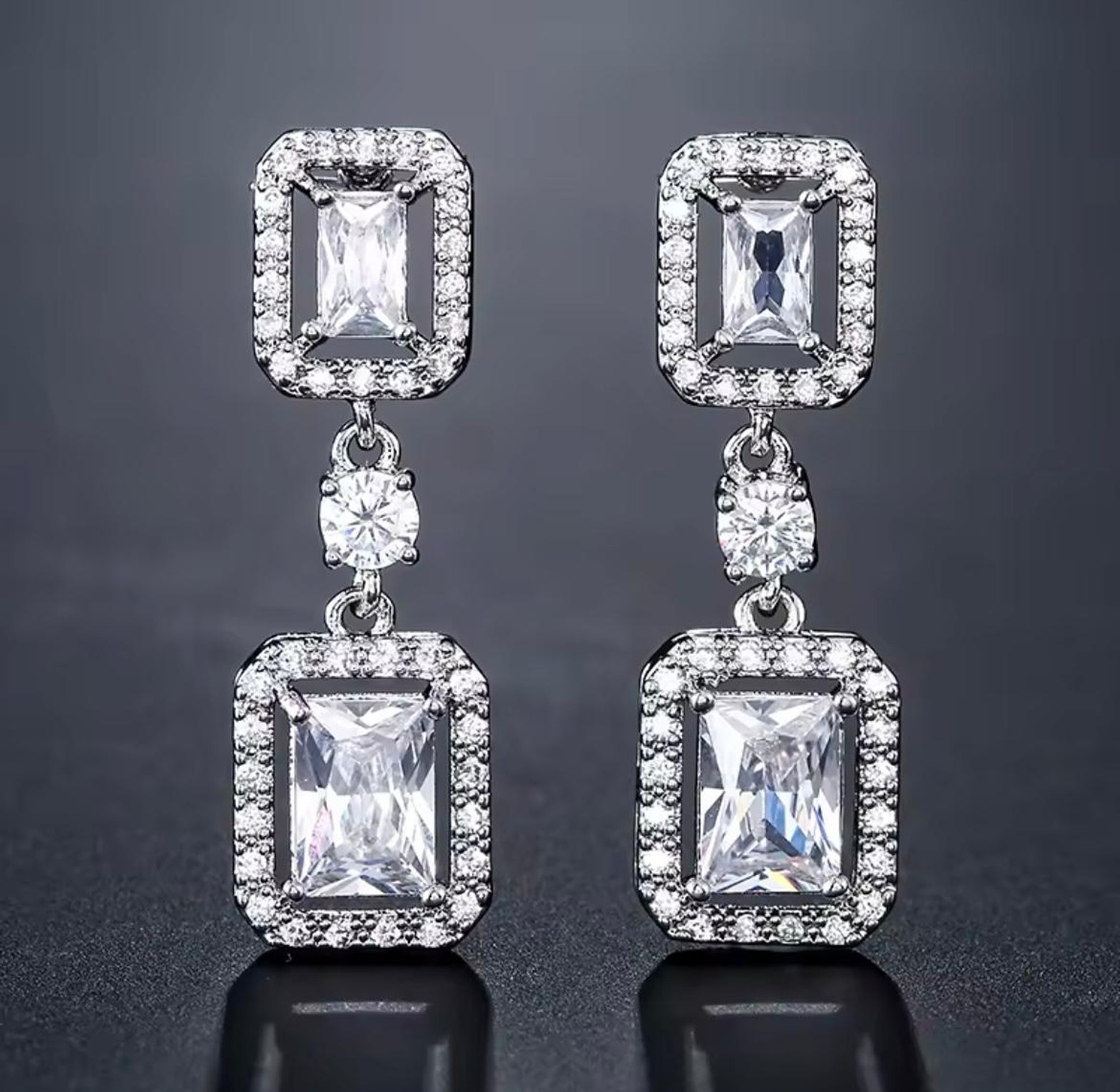 Deco Halo Emerald-Cut Drops image