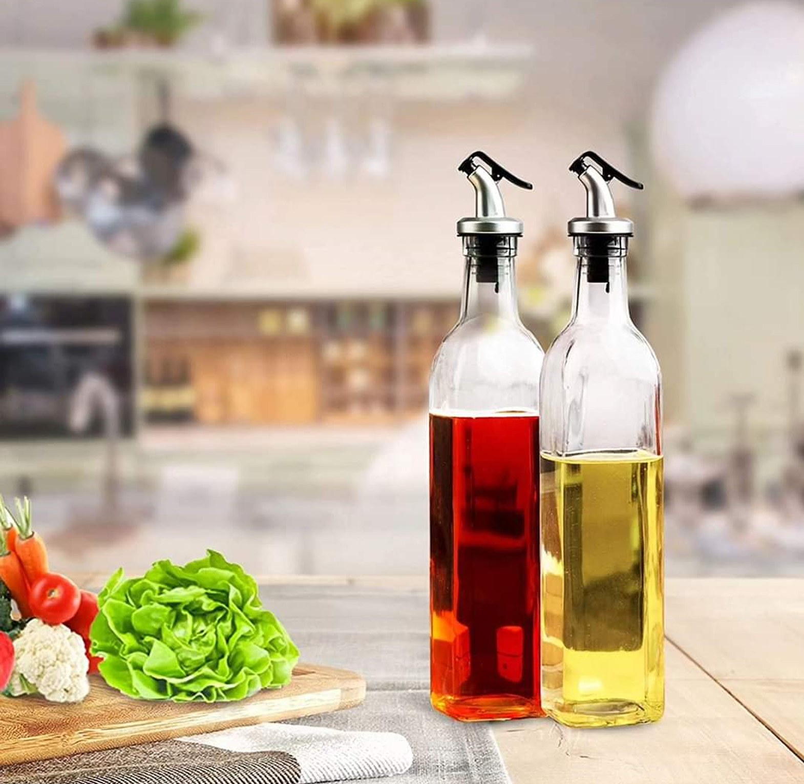 2in1 Glass Oil Dispenser Pack of 2 (580ml) Leak-Proof Cooking Oil Pourer Bottle for Kitchen Organization - Nairobi, Kenya image